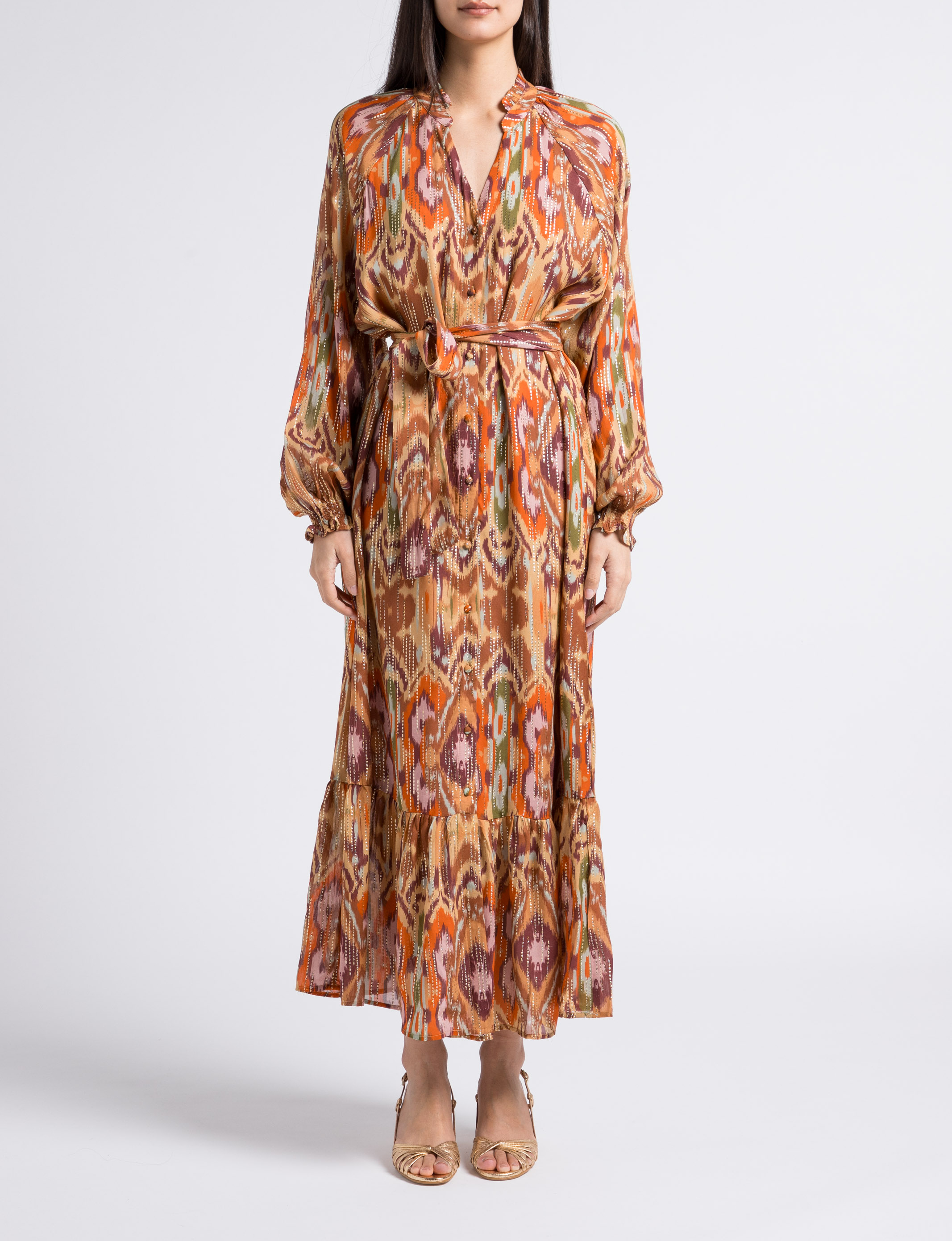 Long straight printed dress with belt LA PETITE ETOILE Multicolored