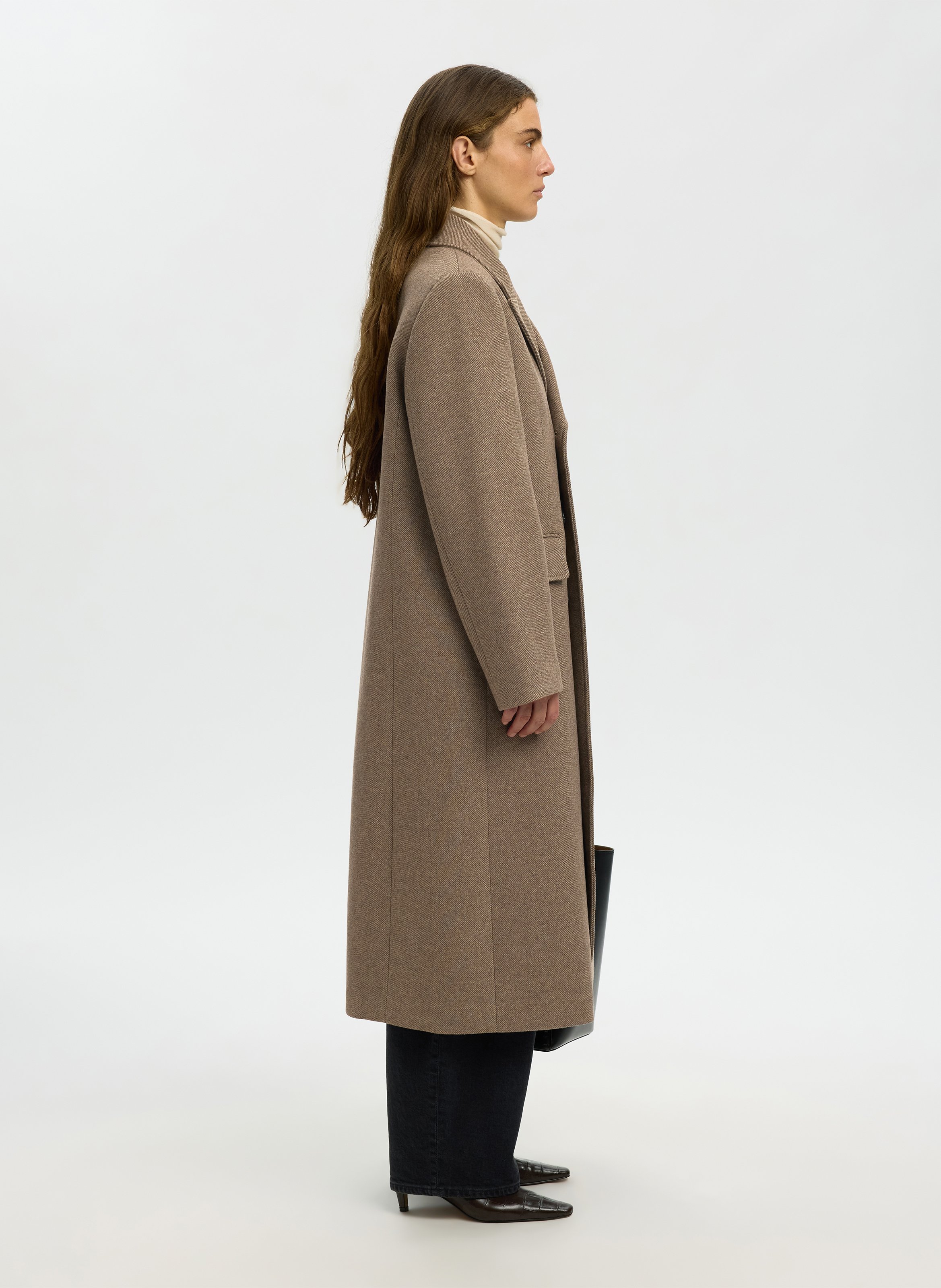 Manteau long ample en laine mélangée SELECTED Marron