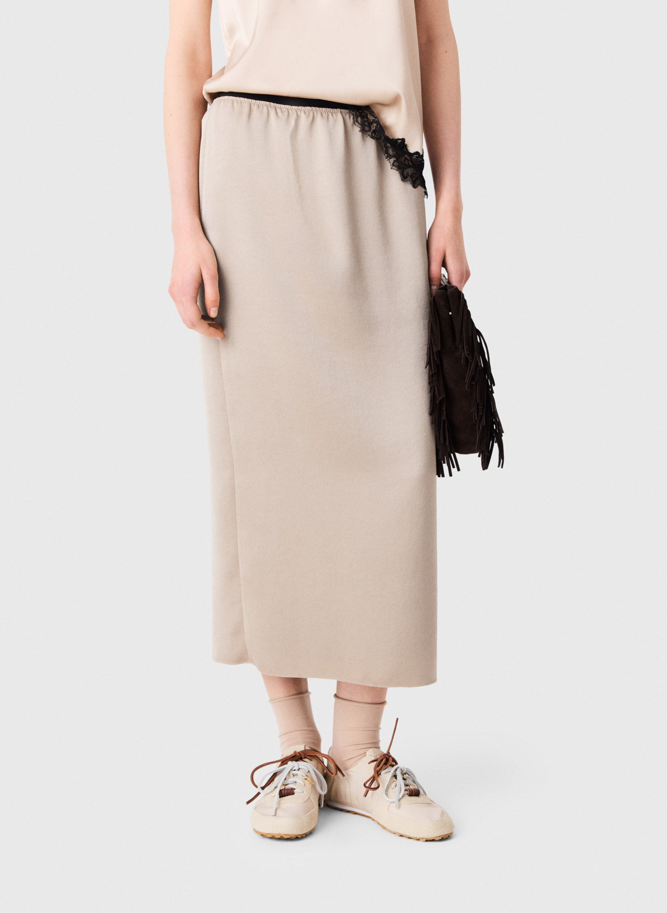 Lange, rechte rok MAJE Beige
