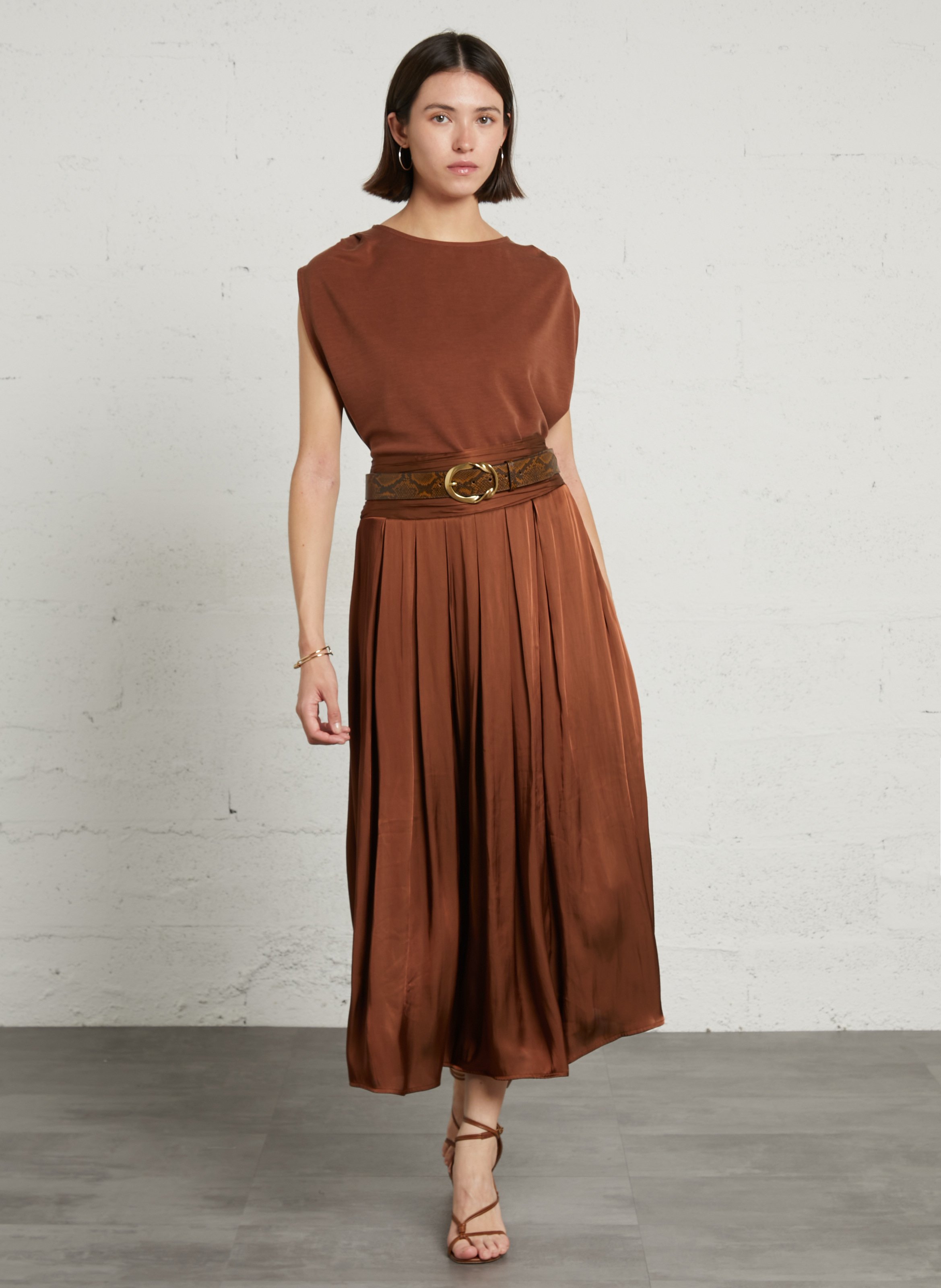 Flared Flowy Long Skirt MAISON 123 Beige