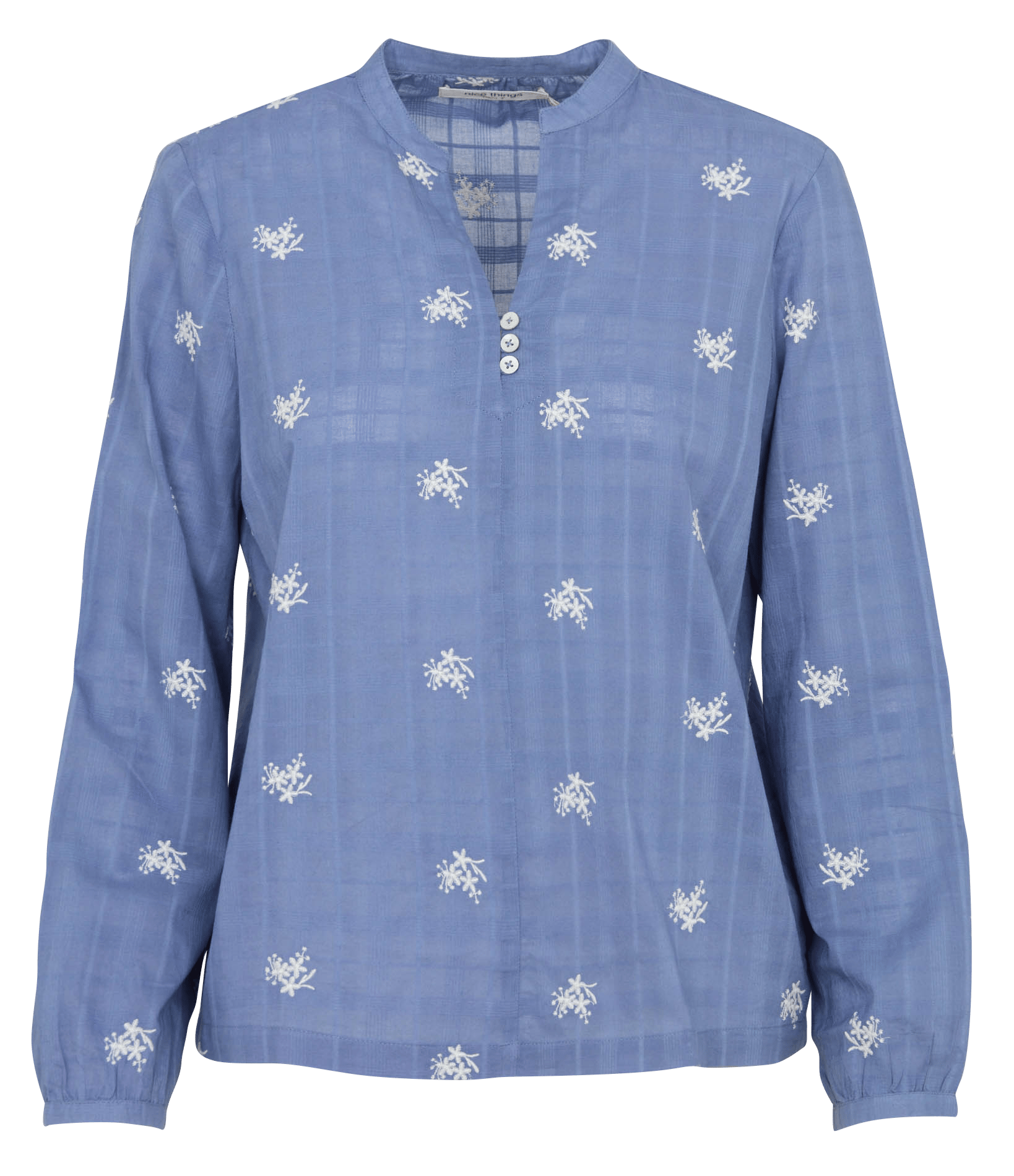 Blouse met geborduurde bloemen in katoen NICE THINGS Blauw