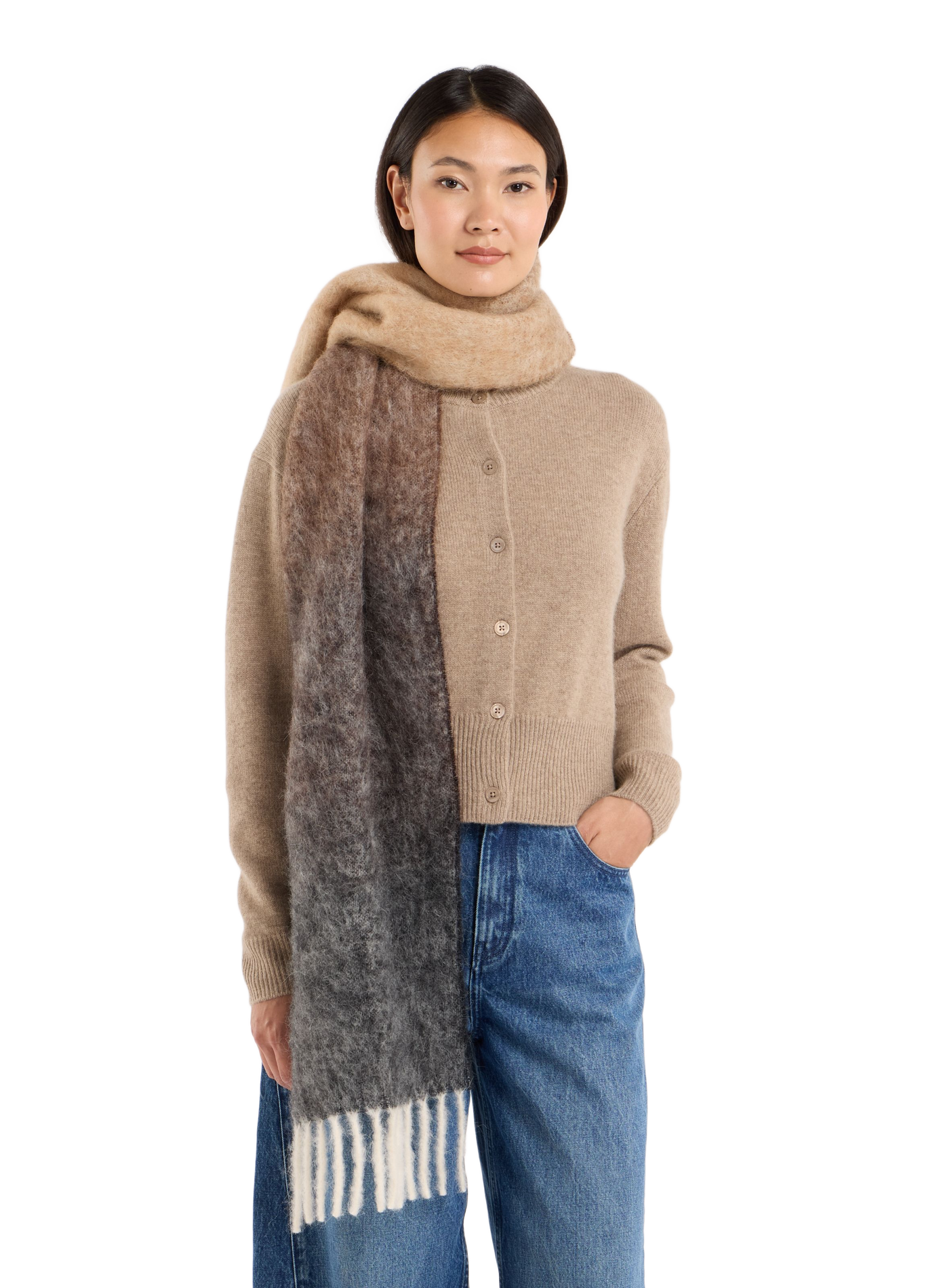 Tie-dye scarf with fringes in blended wool SAISON 1865 Brown