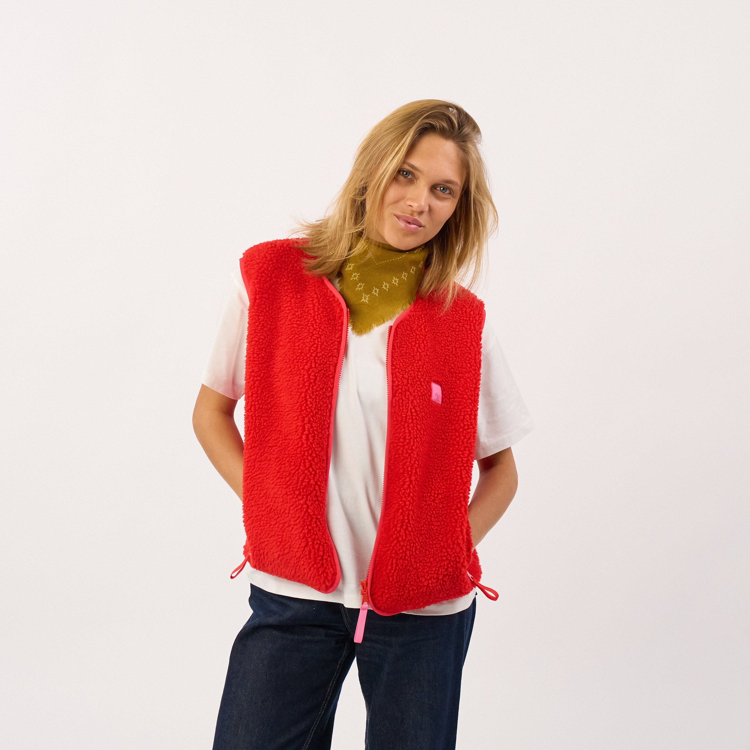 Sleeveless Sherpa Zip-Up Vest BILLYBELT Red