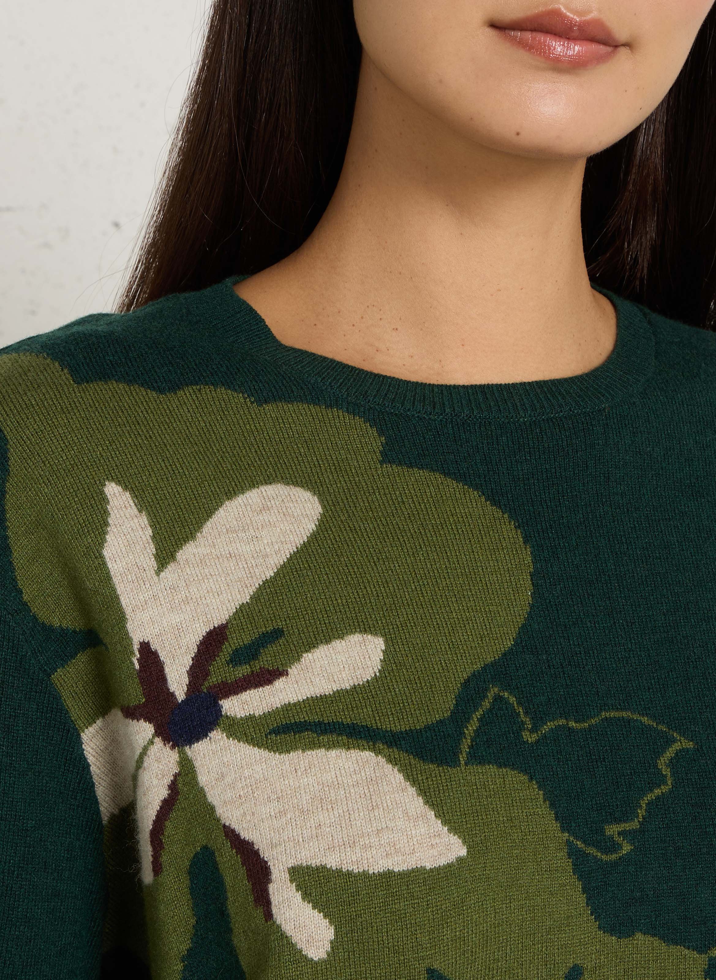 Straight round neck sweater in printed knit NICE THINGS Green