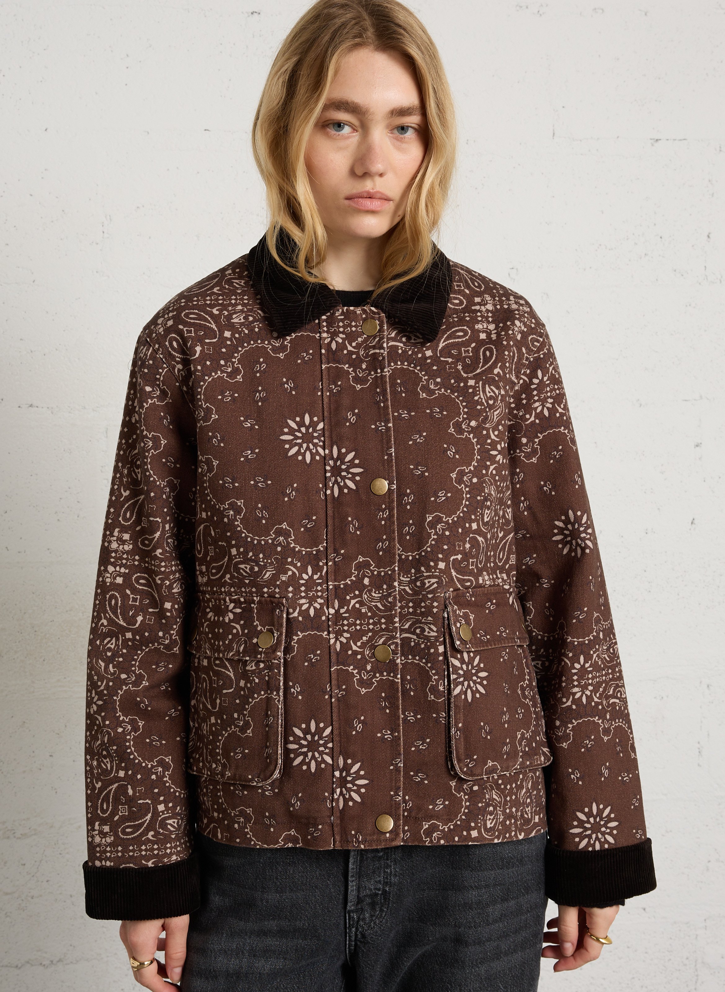 Blouson imprimé à col velours côtelé SUD EXPRESS Marron