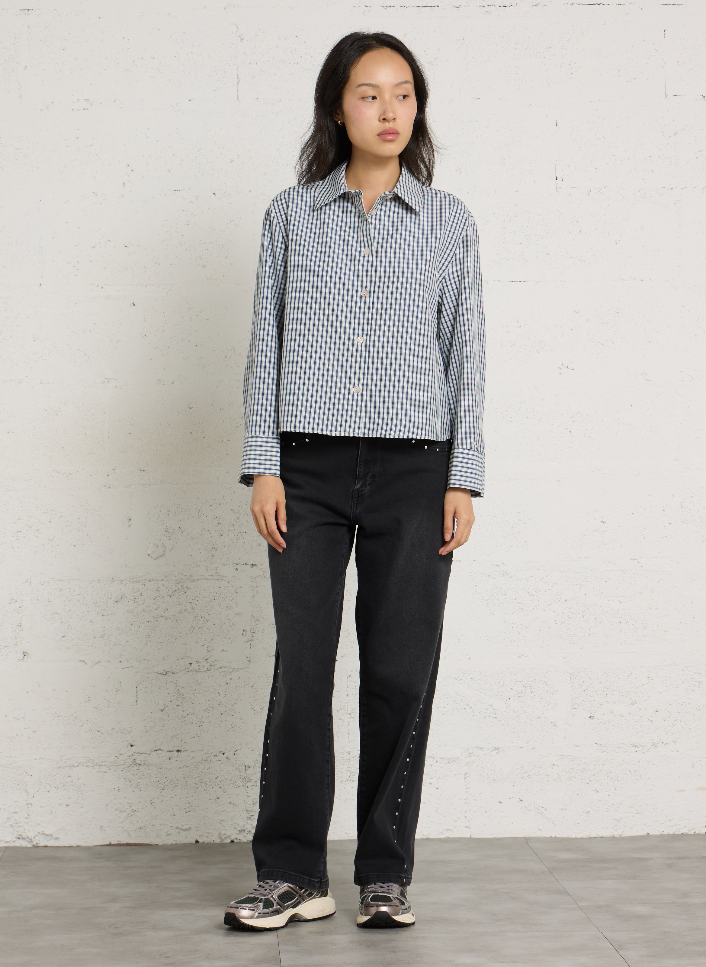 Chemise courte à motif vichy PLEASE Bleu