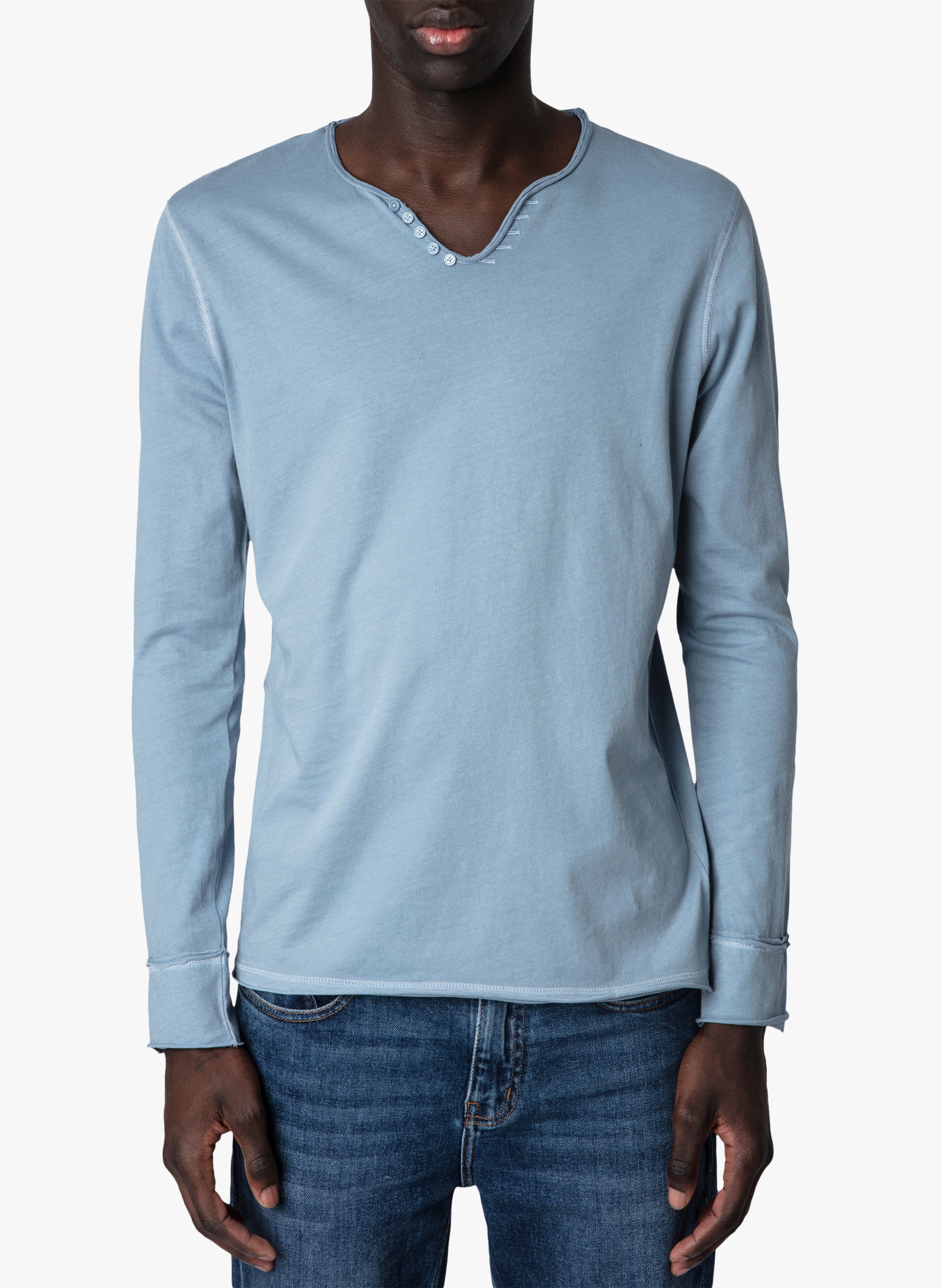 Teeshirt Col Tunisien En Coton Bleu Horizon Zadig&voltaire Homme