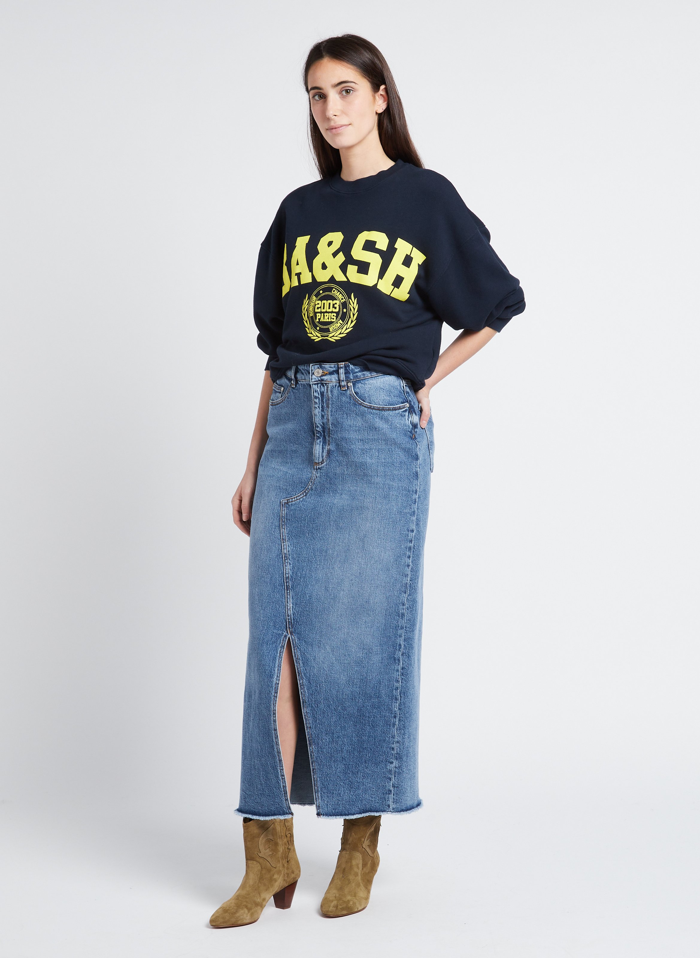 Pull oversize col rond en coton mélangé BA&SH Bleu