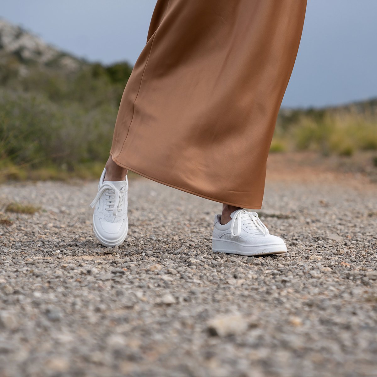 Vintage grained leather sneakers White