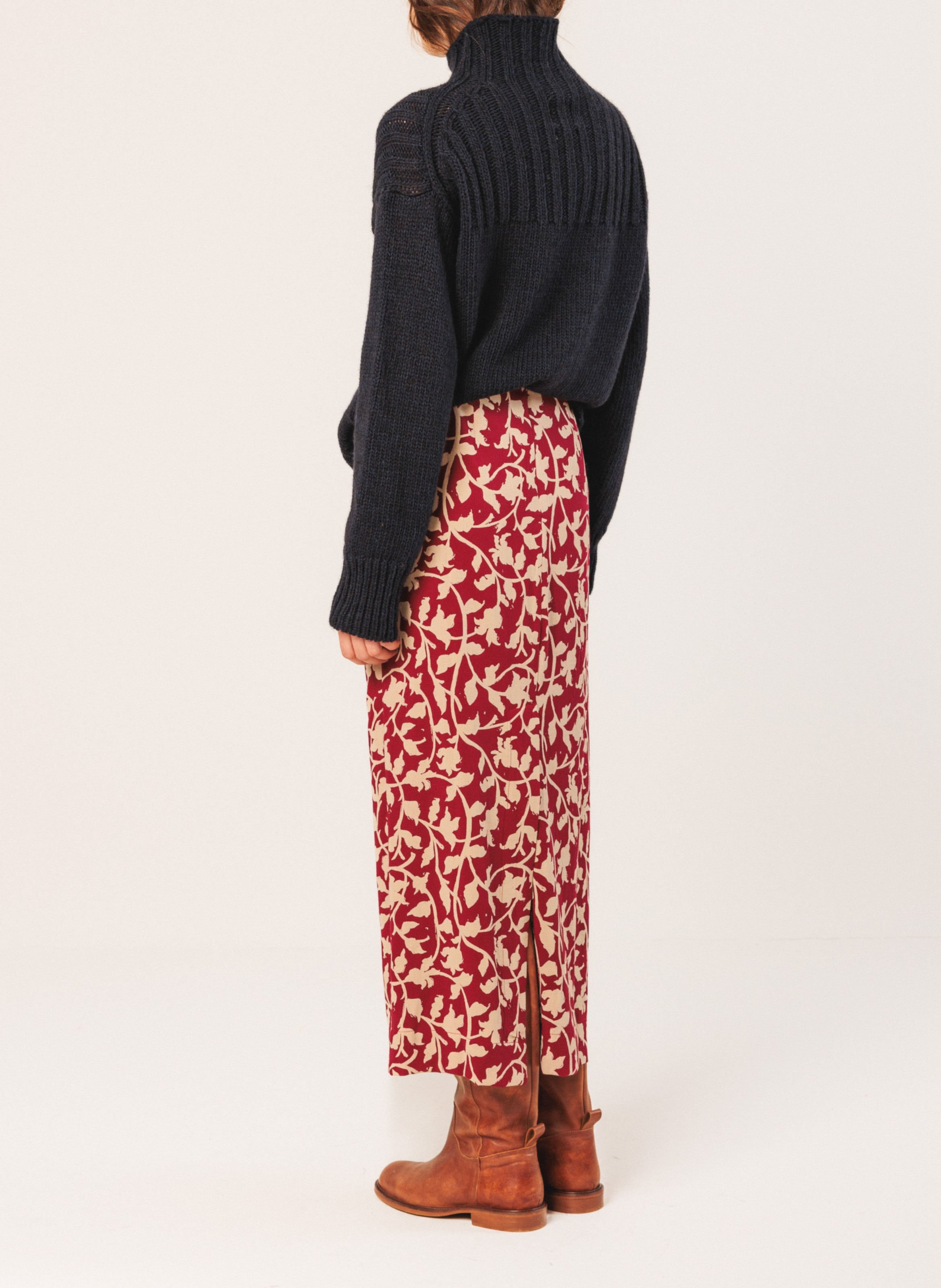 Jupe midi droite fleurie  INDI & COLD Violet