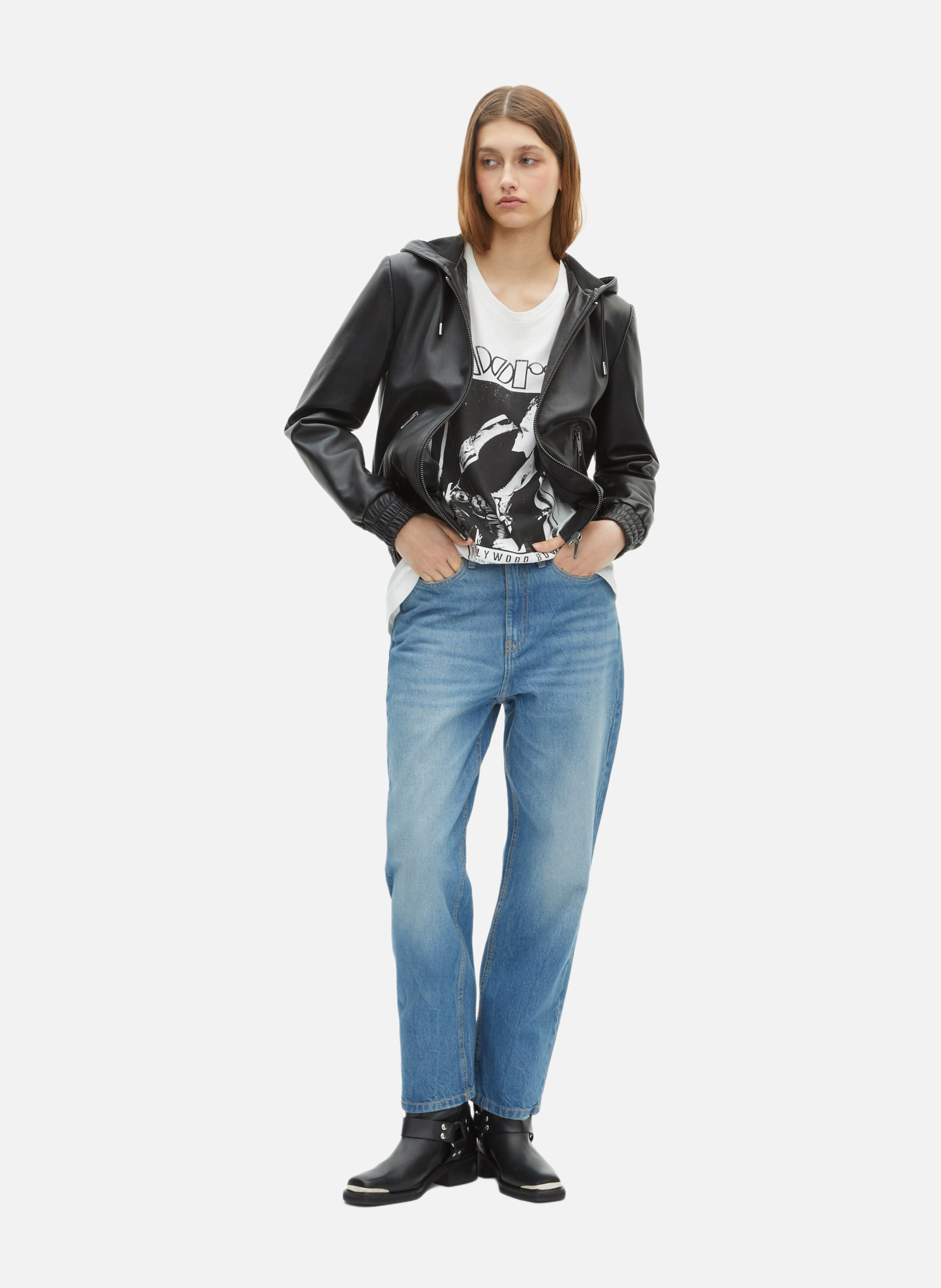 Leather jacket with hood THE KOOPLES Black