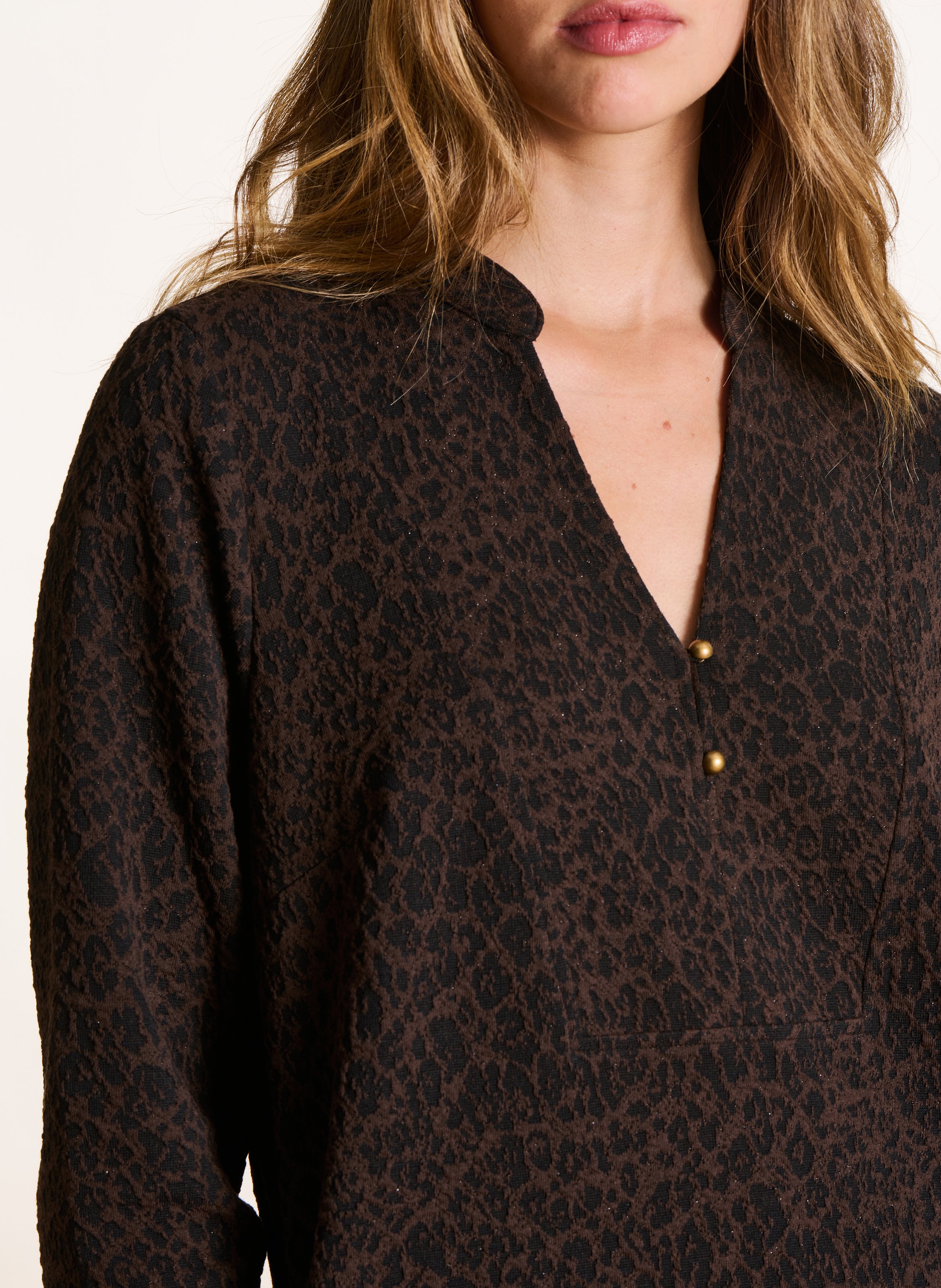 Robe courte col tunisien  LA FEE MARABOUTEE Marron