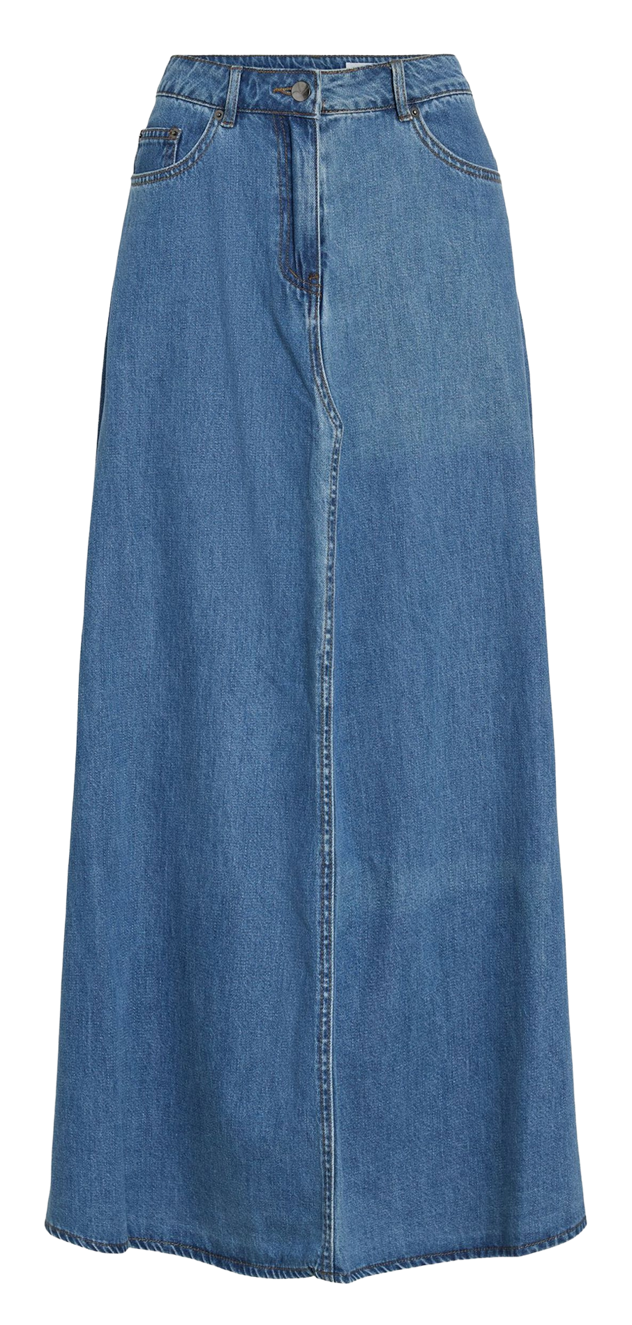 Jupe longue évasée en denim de coton mélangé ROUGE EDIT Bleu