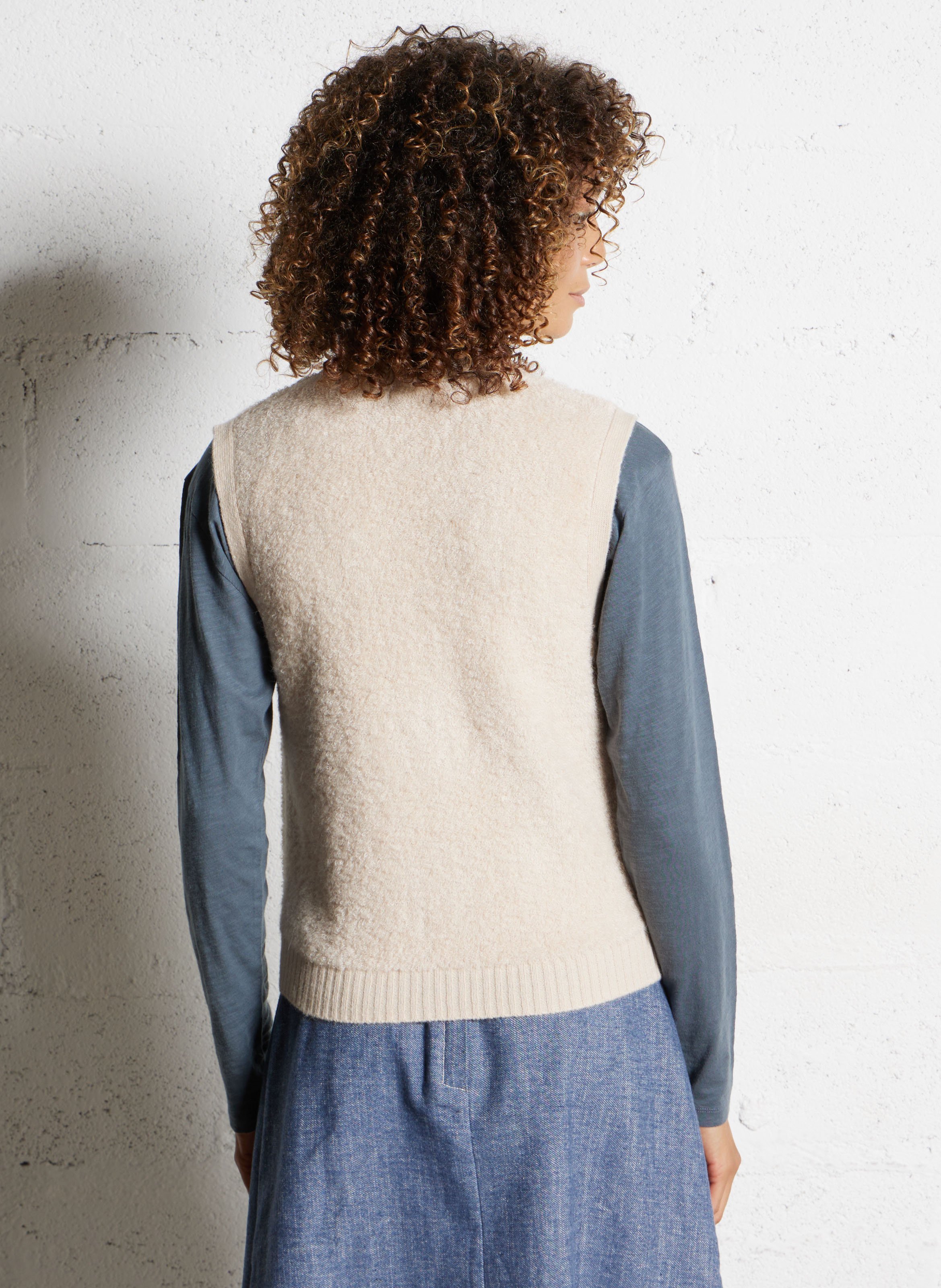 Gilet droit col V en laine mélangée BENSIMON Blanc