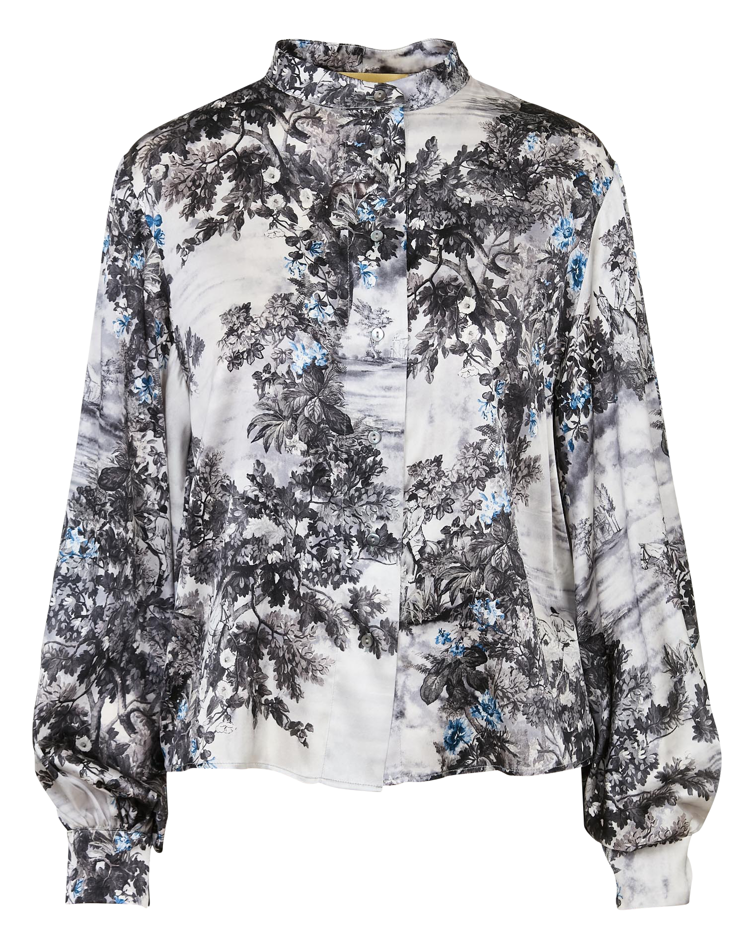 Chemise droite col mao en soie mélangée MOMONI Argent