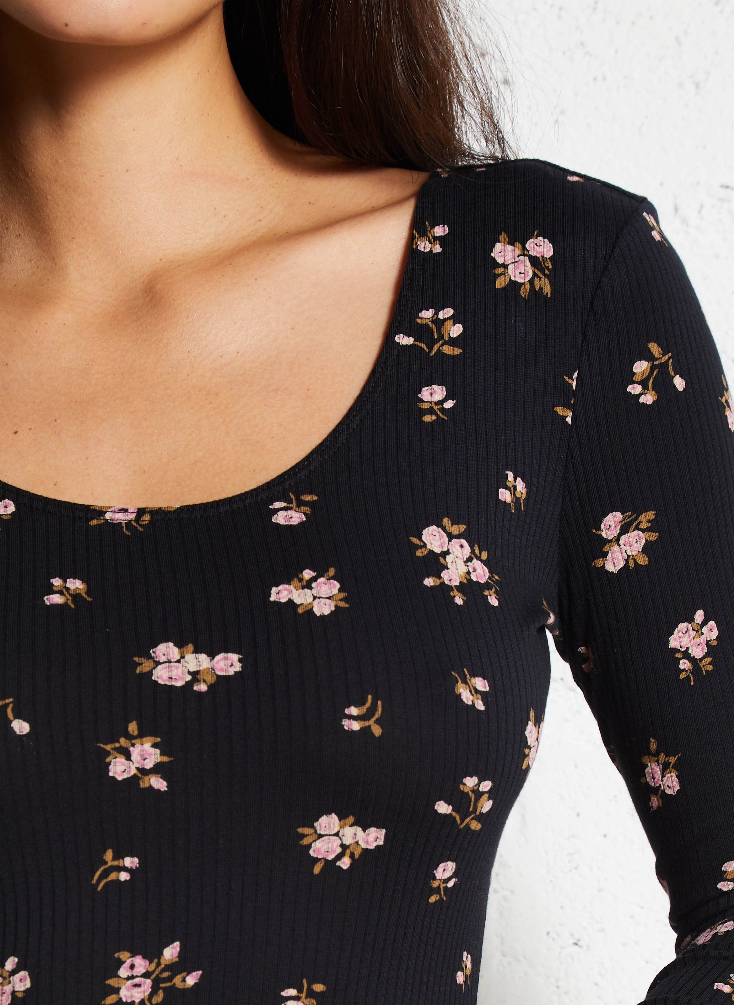 Long-sleeve floral bodysuit DES PETITS HAUTS Black