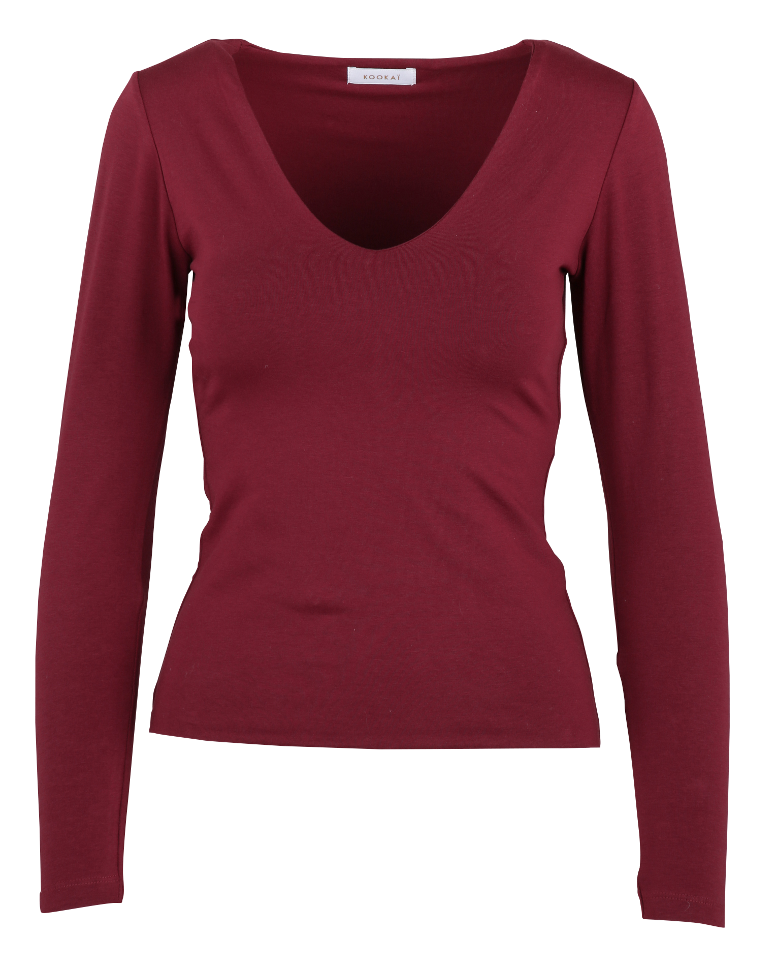 Tee-shirt moulant col V en coton mélangé KOOKAI Rouge