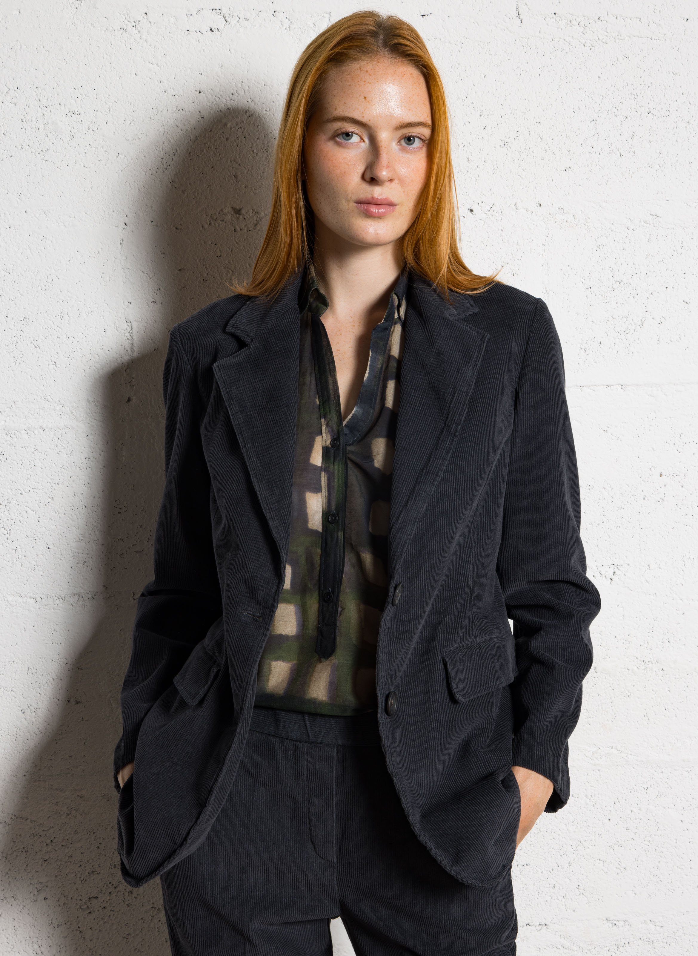 Veste ajustée col tailleur en velours côtelé DIEGA Bleu