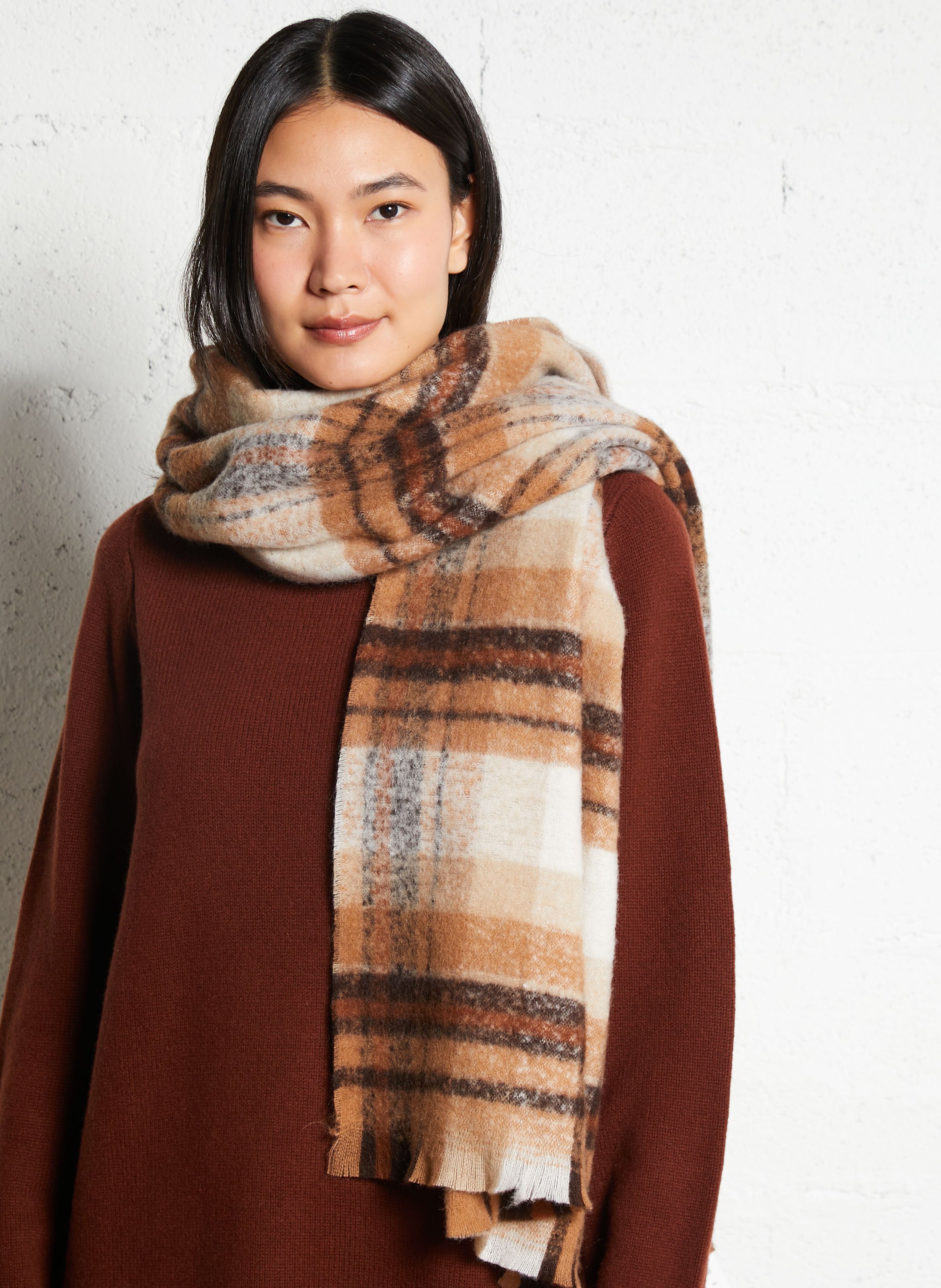 Checkered scarf MAISON 123 Beige