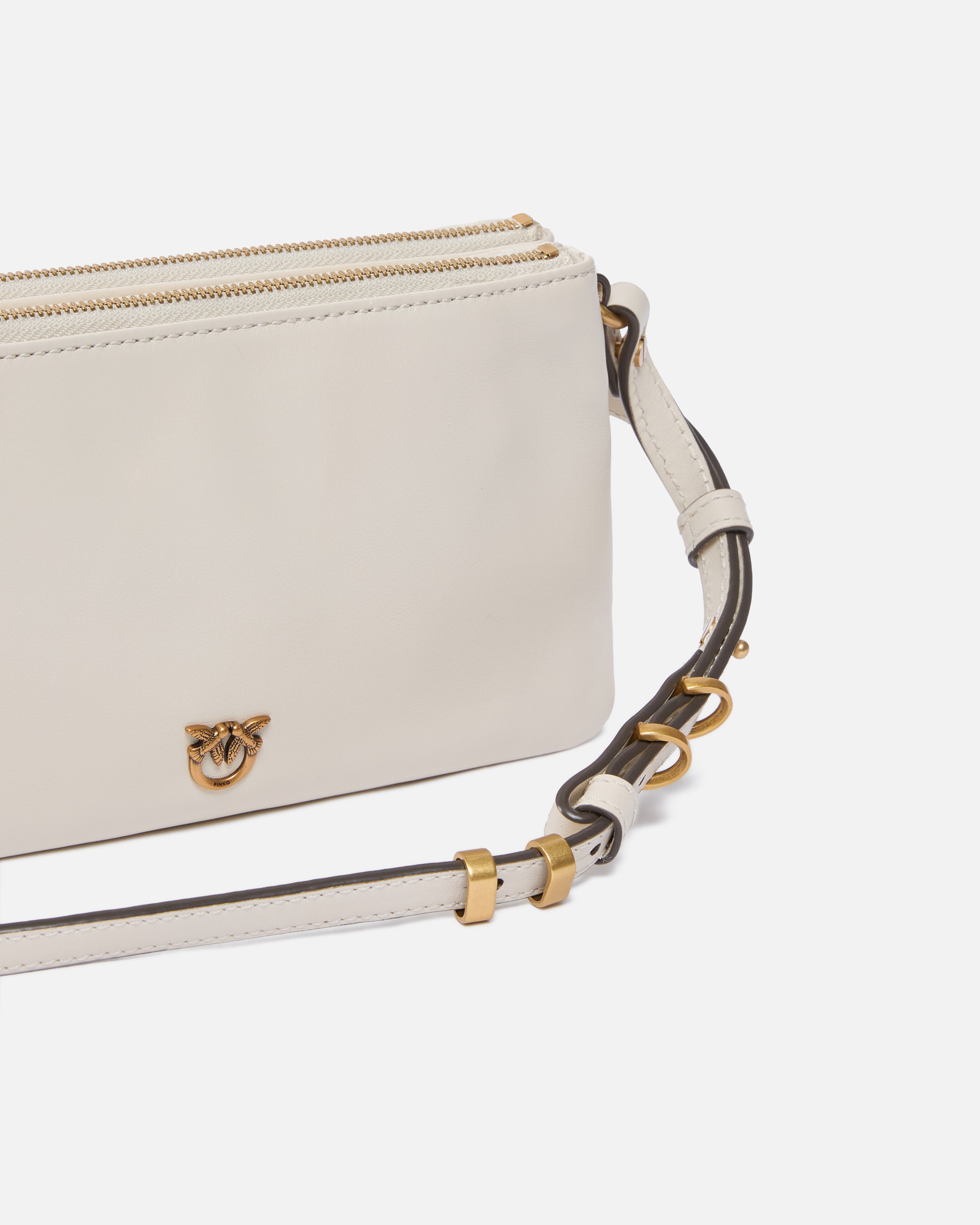 Small leather shoulder bag with love birds logo PINKO White