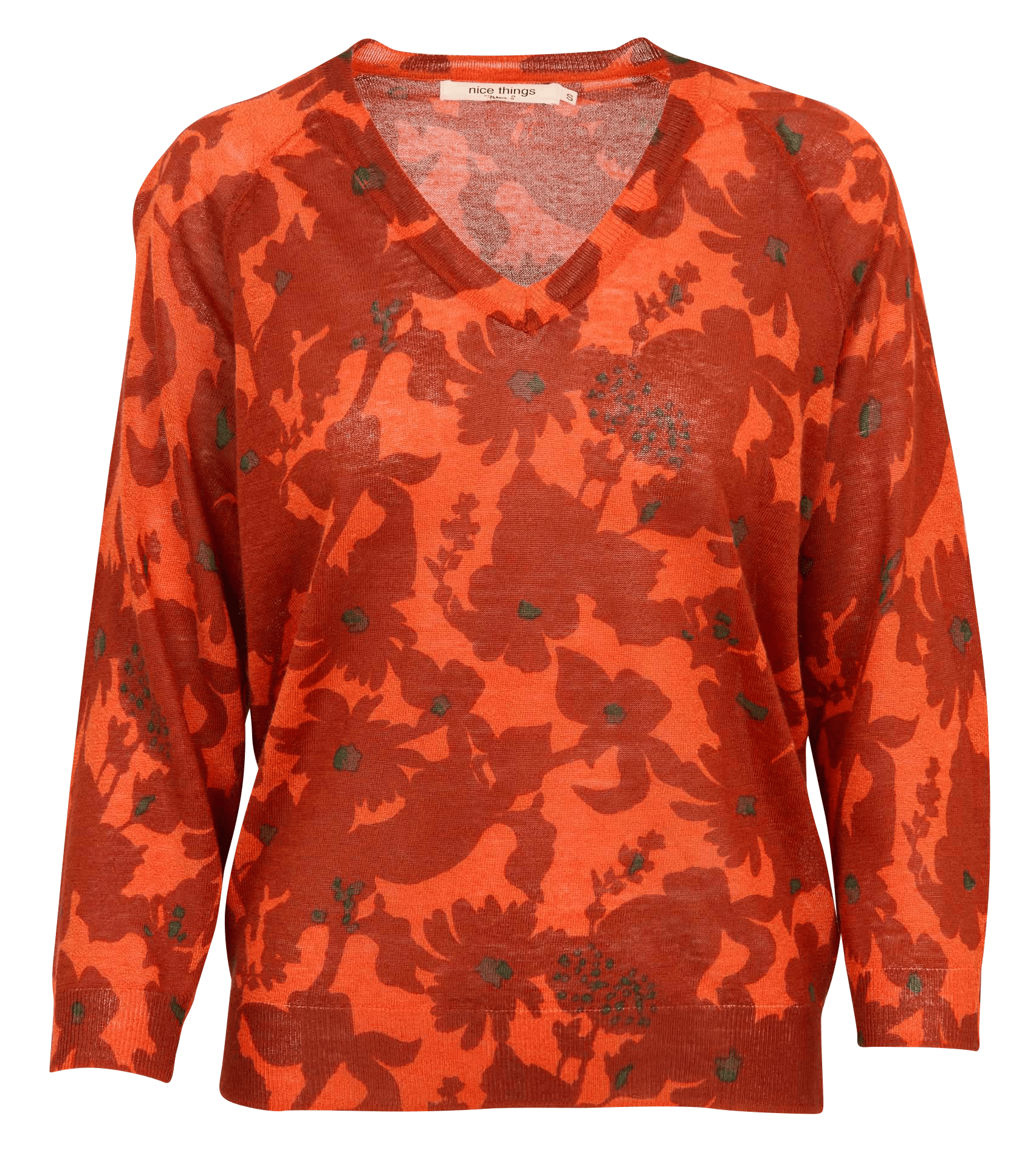 Pull col v fleurs NICE THINGS Marron