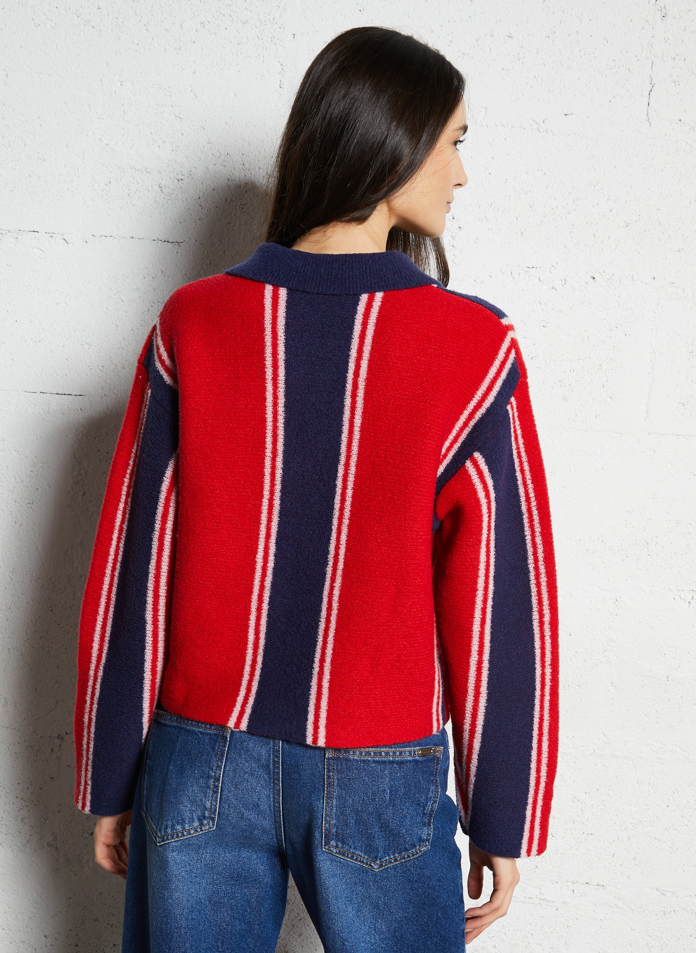 Classic wool striped collar vest DAMSON MADDER Red