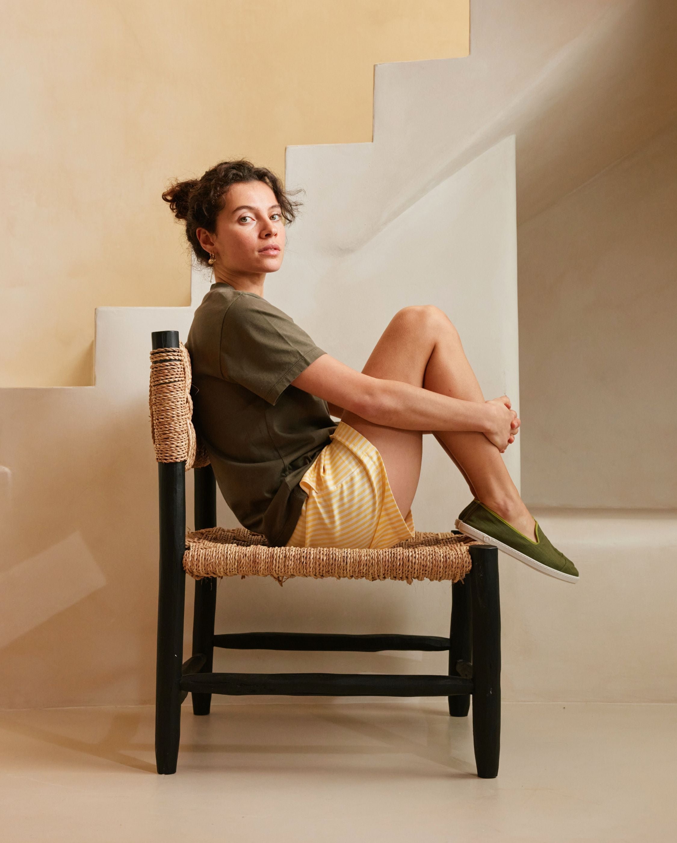 Women's tencel shorts, lemon stripes ANGARDE Yellow