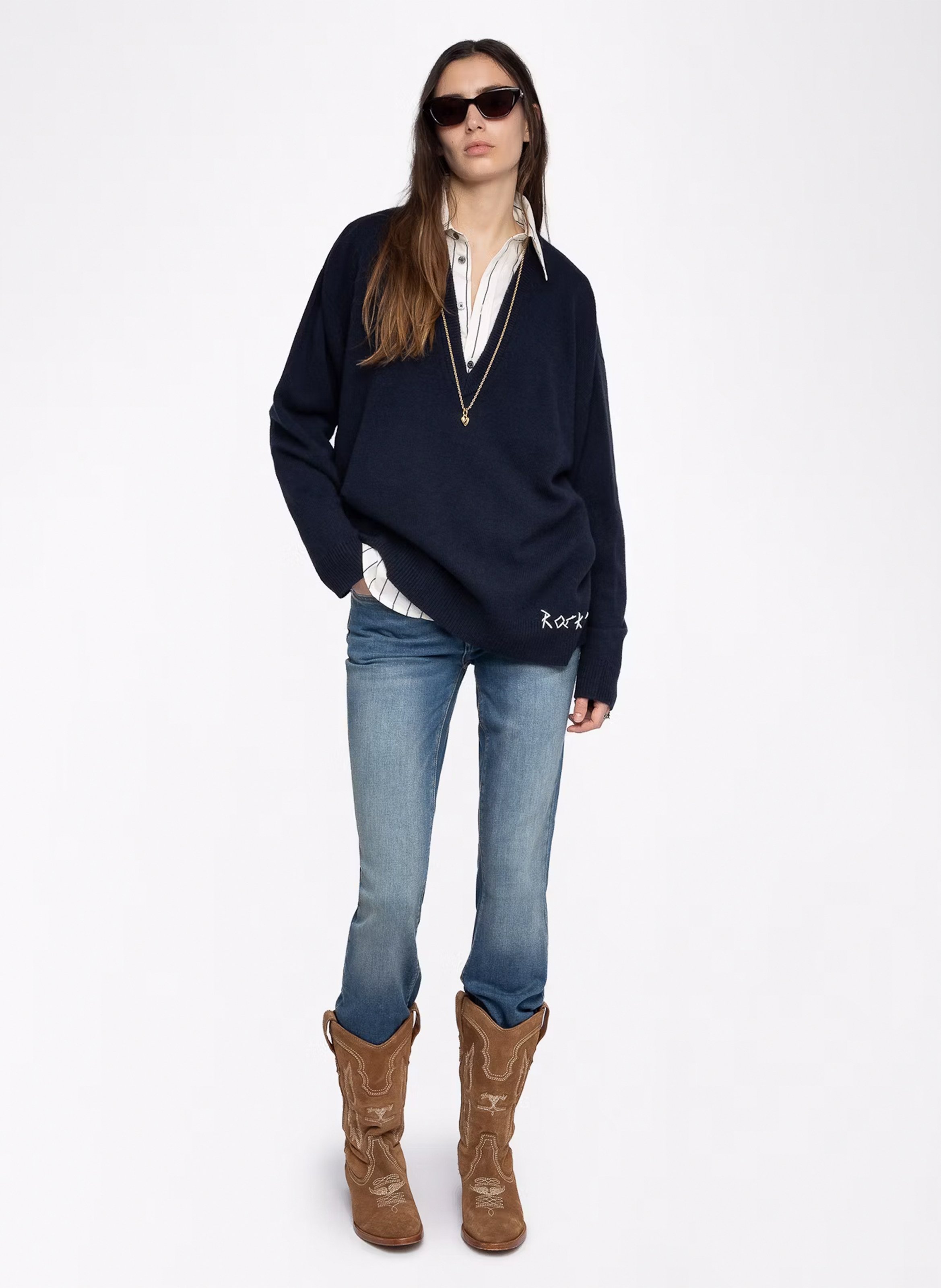 Pull col V en laine mélangée ZADIG&VOLTAIRE Bleu