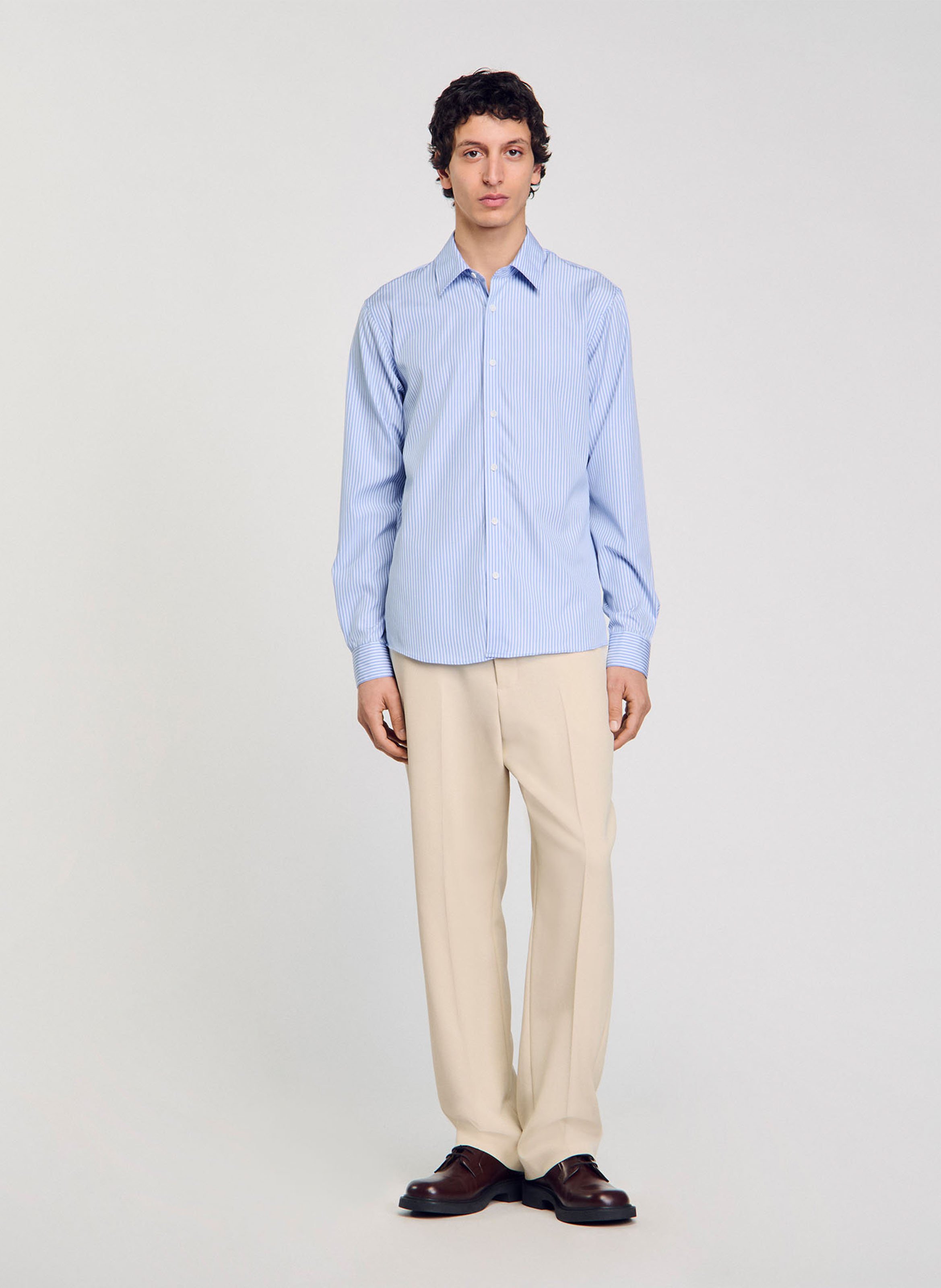 Recht, gestreept overhemd van katoen SANDRO Blauw