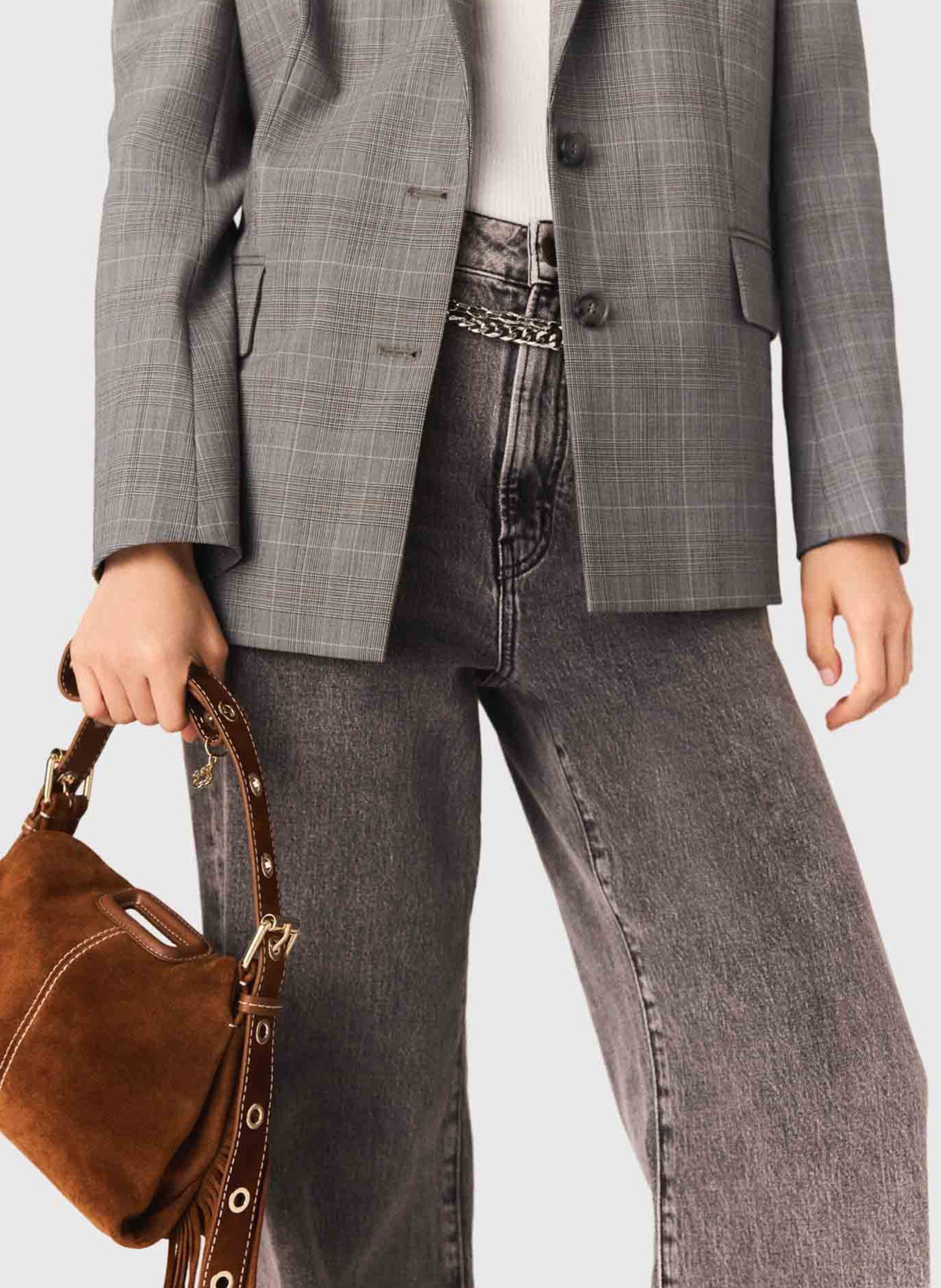 Schoudertas met franjes van suède leer MAJE Bruin