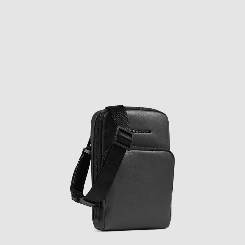 Leather phone crossbody pouch with credit card holder and RFID protection PIQUADRO Black