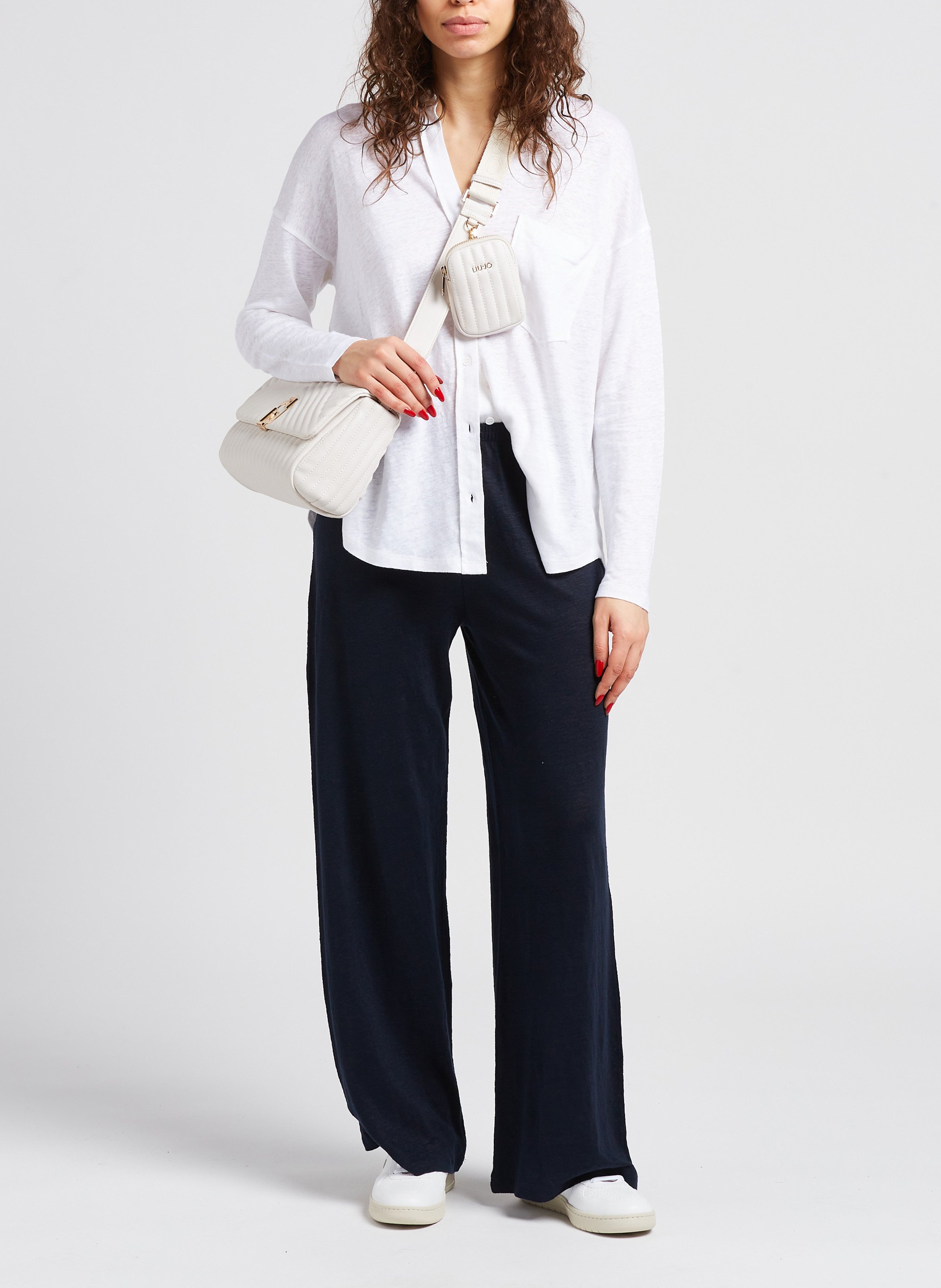 Linen-blend top with classic collar MAJESTIC FILATURES White