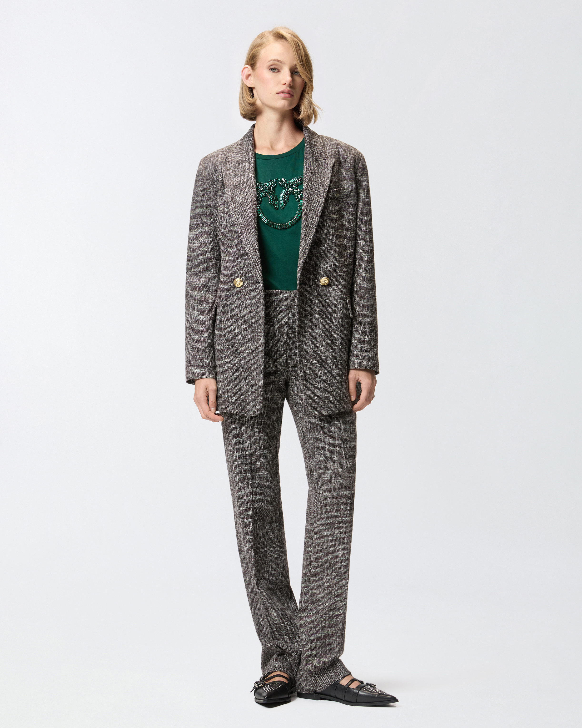 T-shirt with "Love Birds" jewel logo PINKO Green