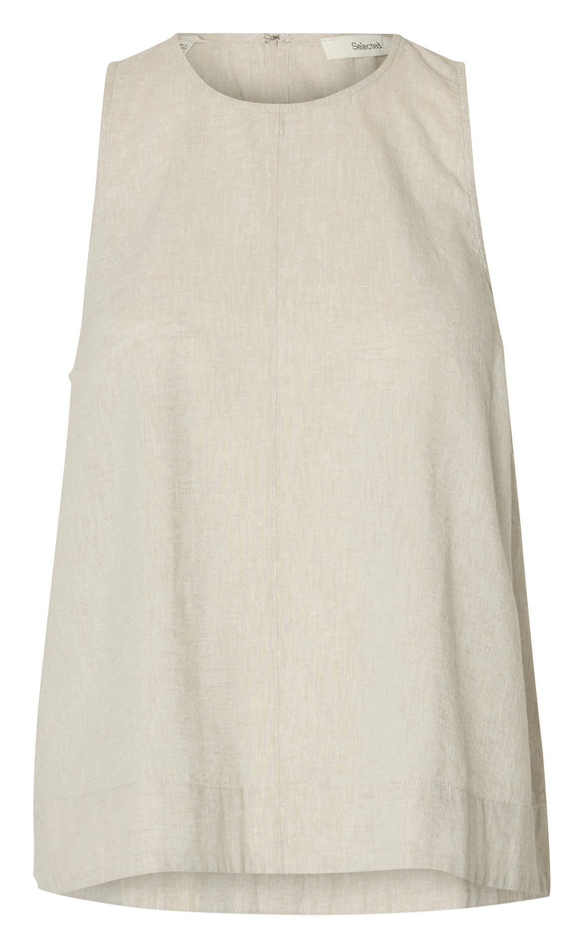 Round-neck top in blended linen and organic cotton SELECTED Beige