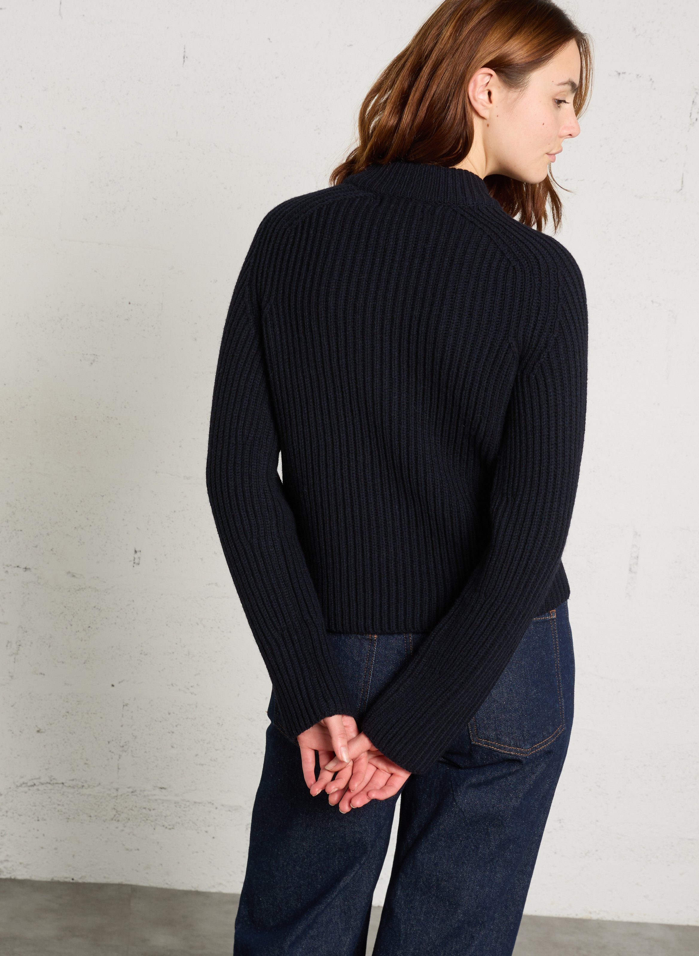 Gerader, knopfverschlossener Wollcardigan SOEUR Blau