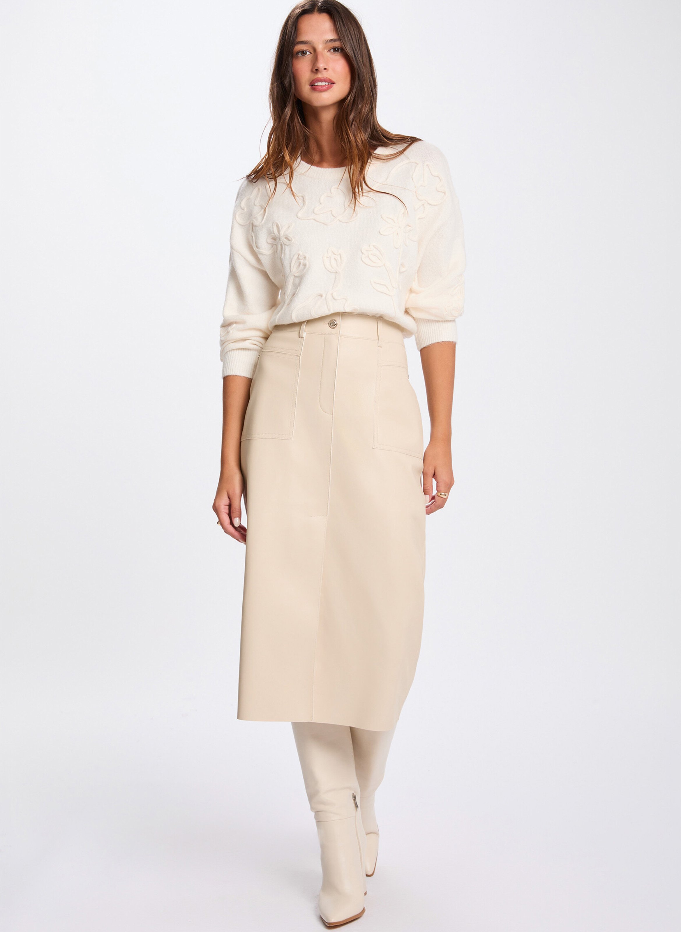 Rok met hoge taille en nauwsluitend midi-lengte. MORGAN Beige
