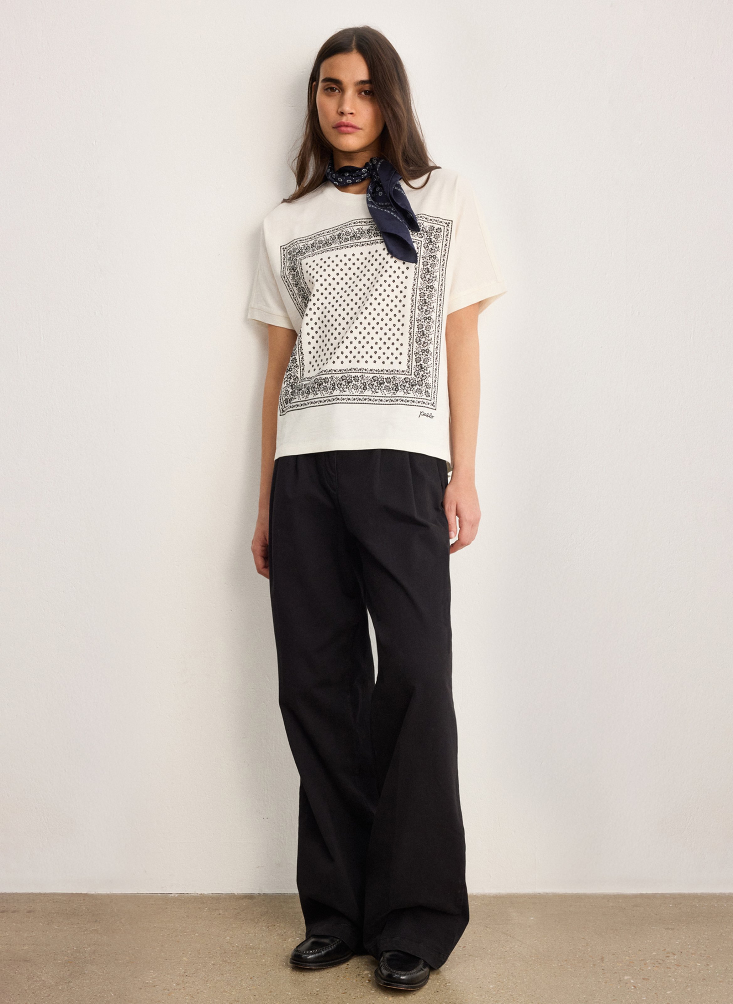 Tee-shirt droit col rond en coton mélangé imprimé PABLO Beige