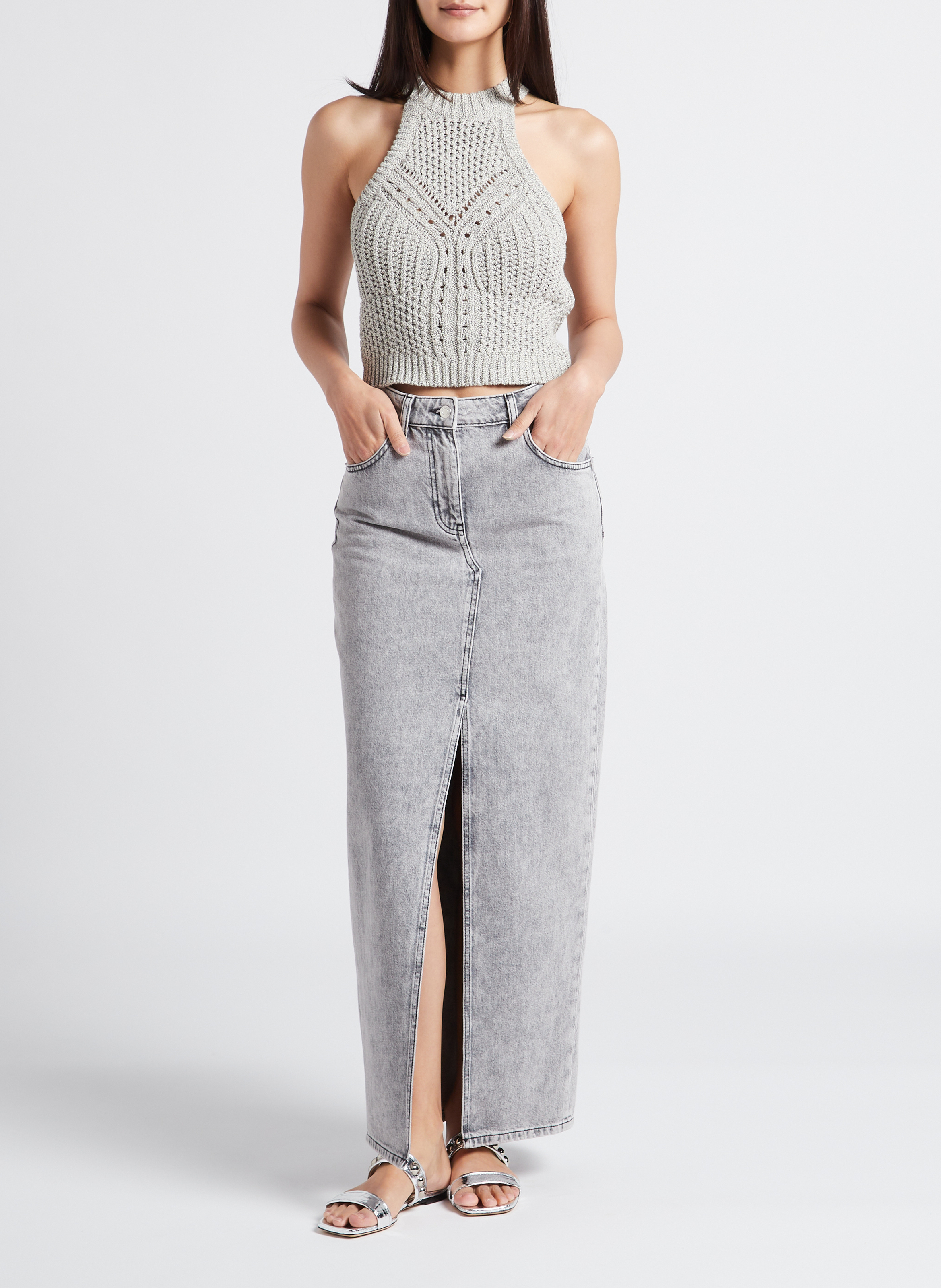 Sandales plates en cuir métallisé - Look 15