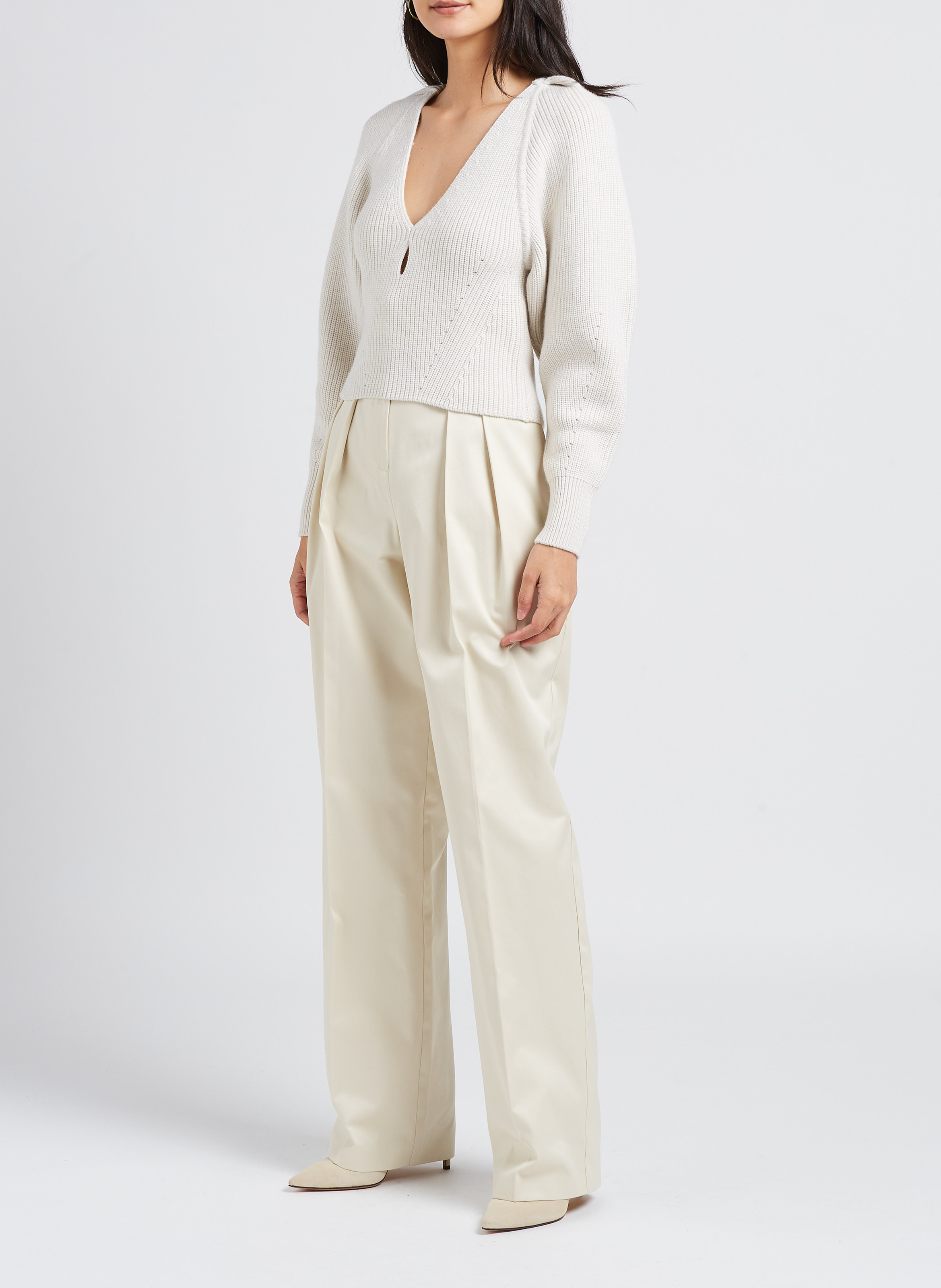 Gerade geschnittene Taillenhose aus Baumwolle mit Bundfalten IRO Weiss