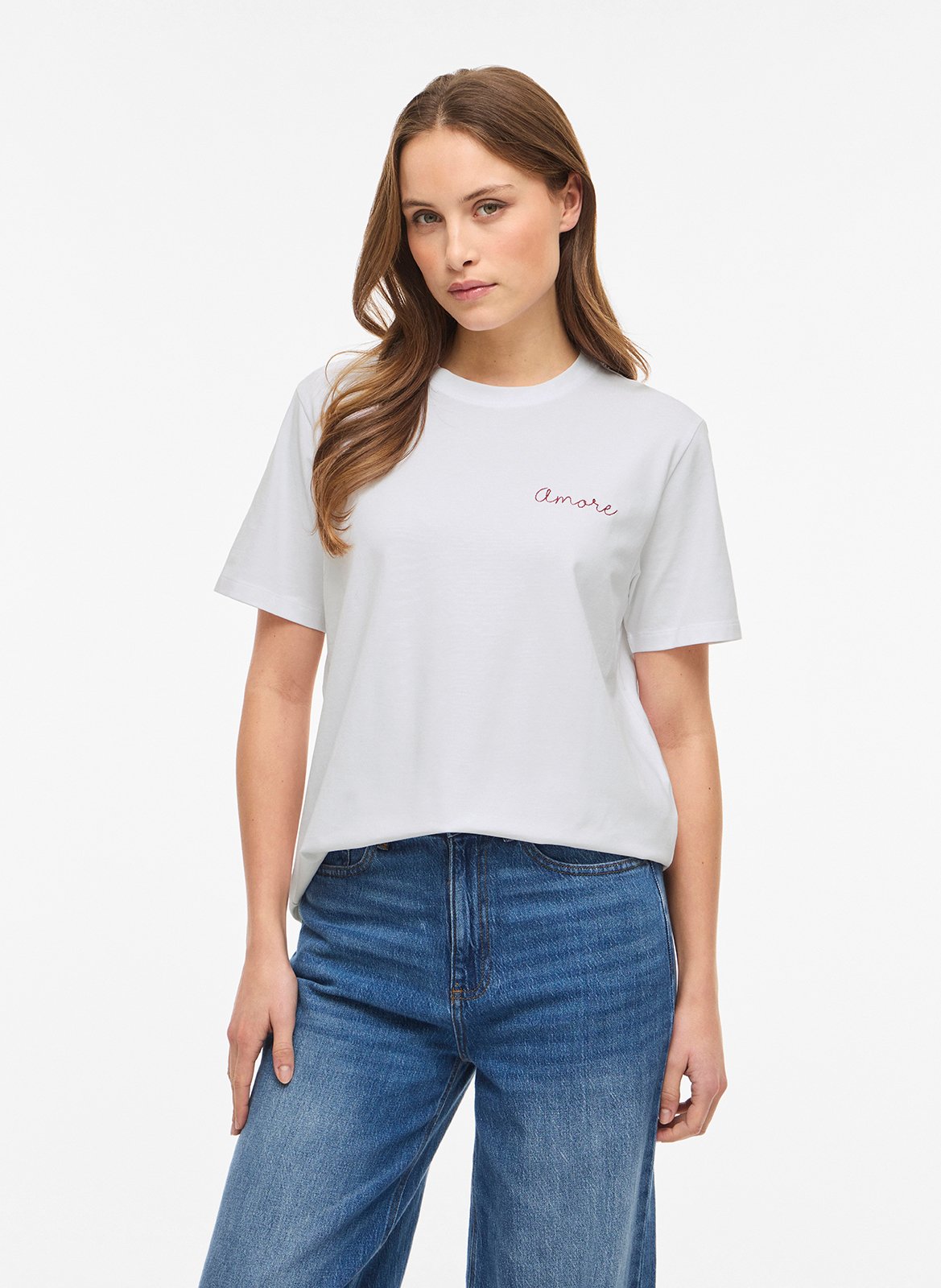 Gerade geschnittenes Rundhals-T-Shirt aus Bio-Baumwoll-Mix VILA Weiss