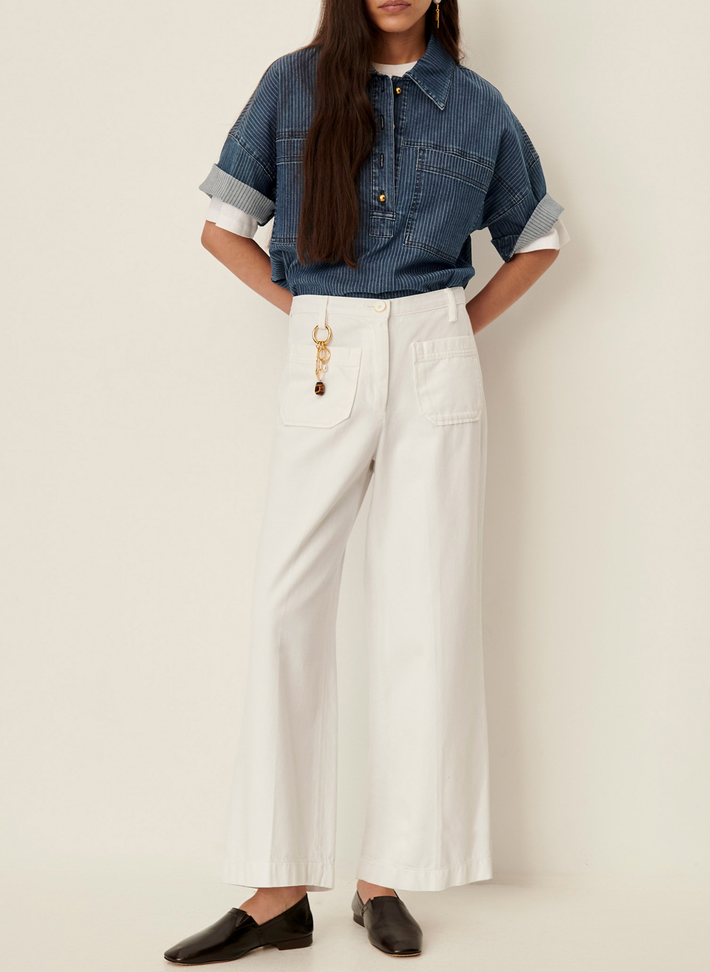 Straight Cut High Waist Jeans aus Baumwolle SESSUN Weiss