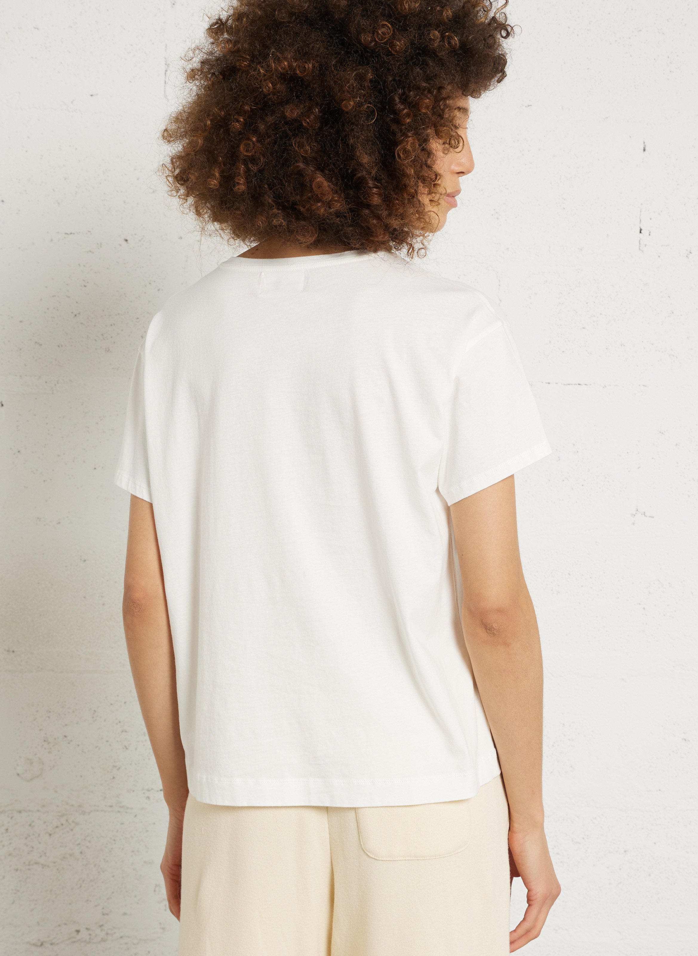 Gerade geschnittenes Rundhals-T-Shirt aus Baumwolle mit Print DES PETITS HAUTS Beige