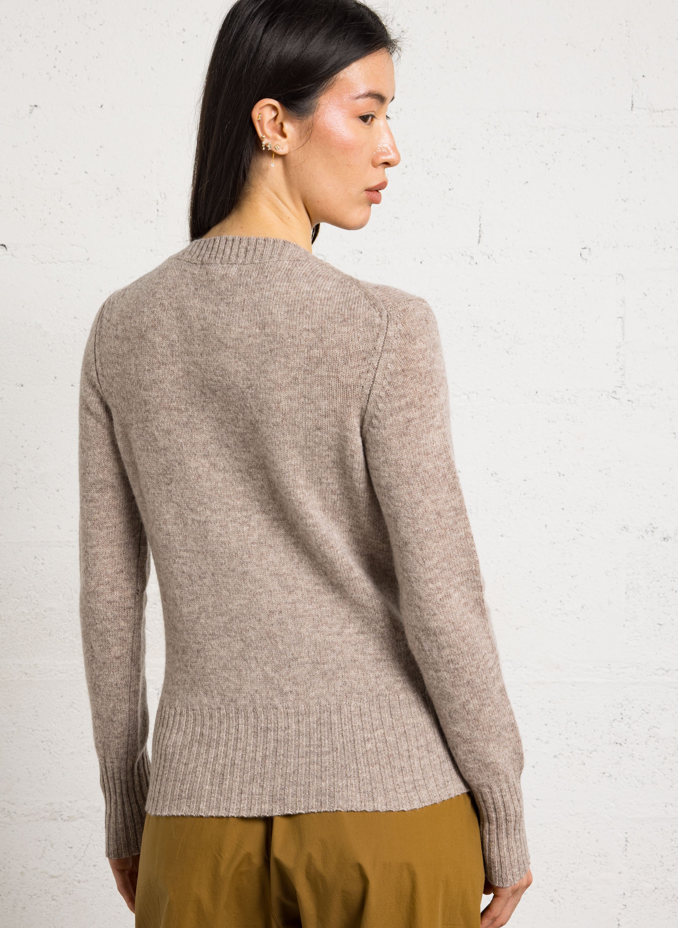 Straight round-neck wool cardigan SOEUR Beige
