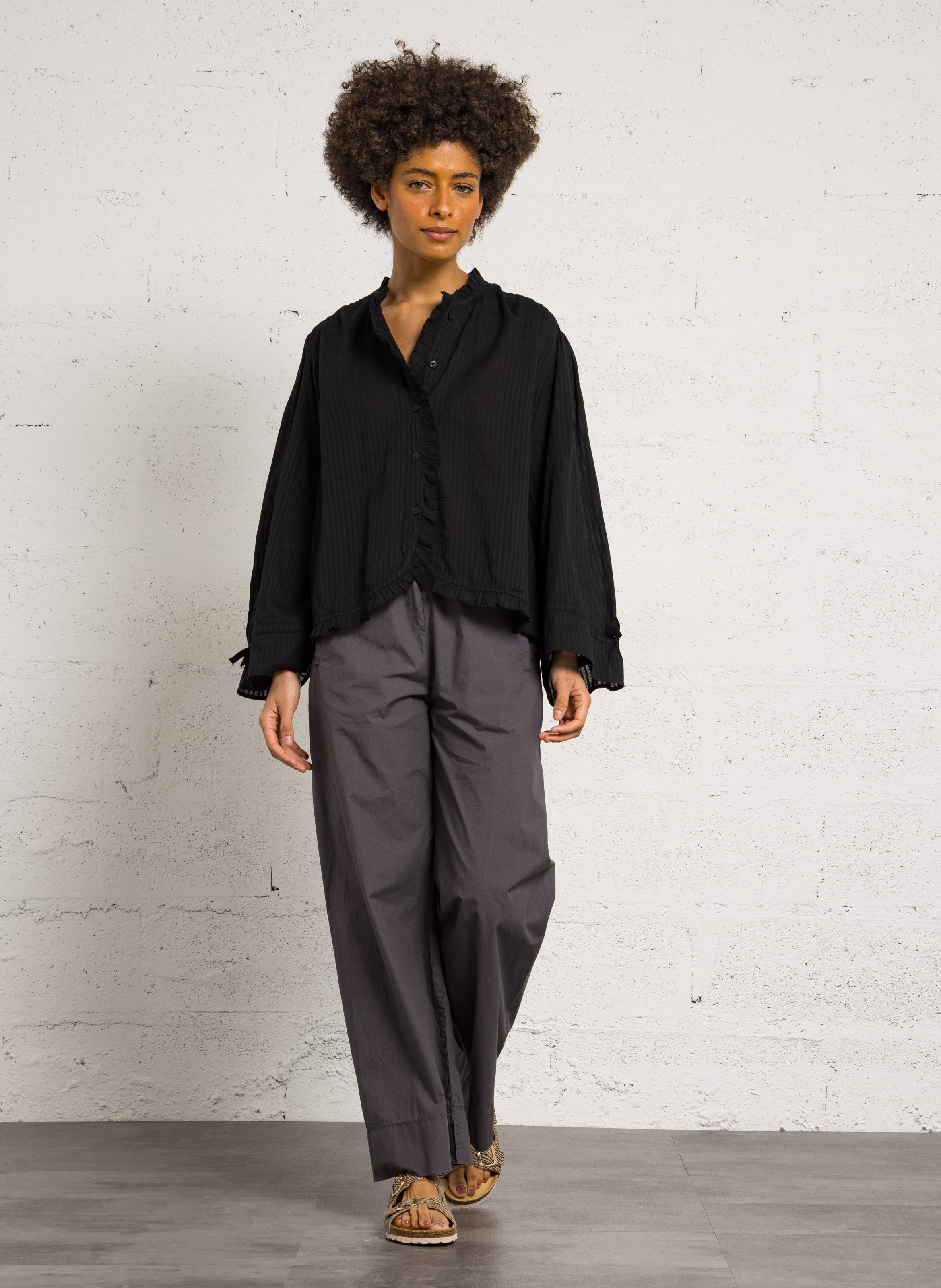 Chemise ample en coton DES PETITS HAUTS Noir