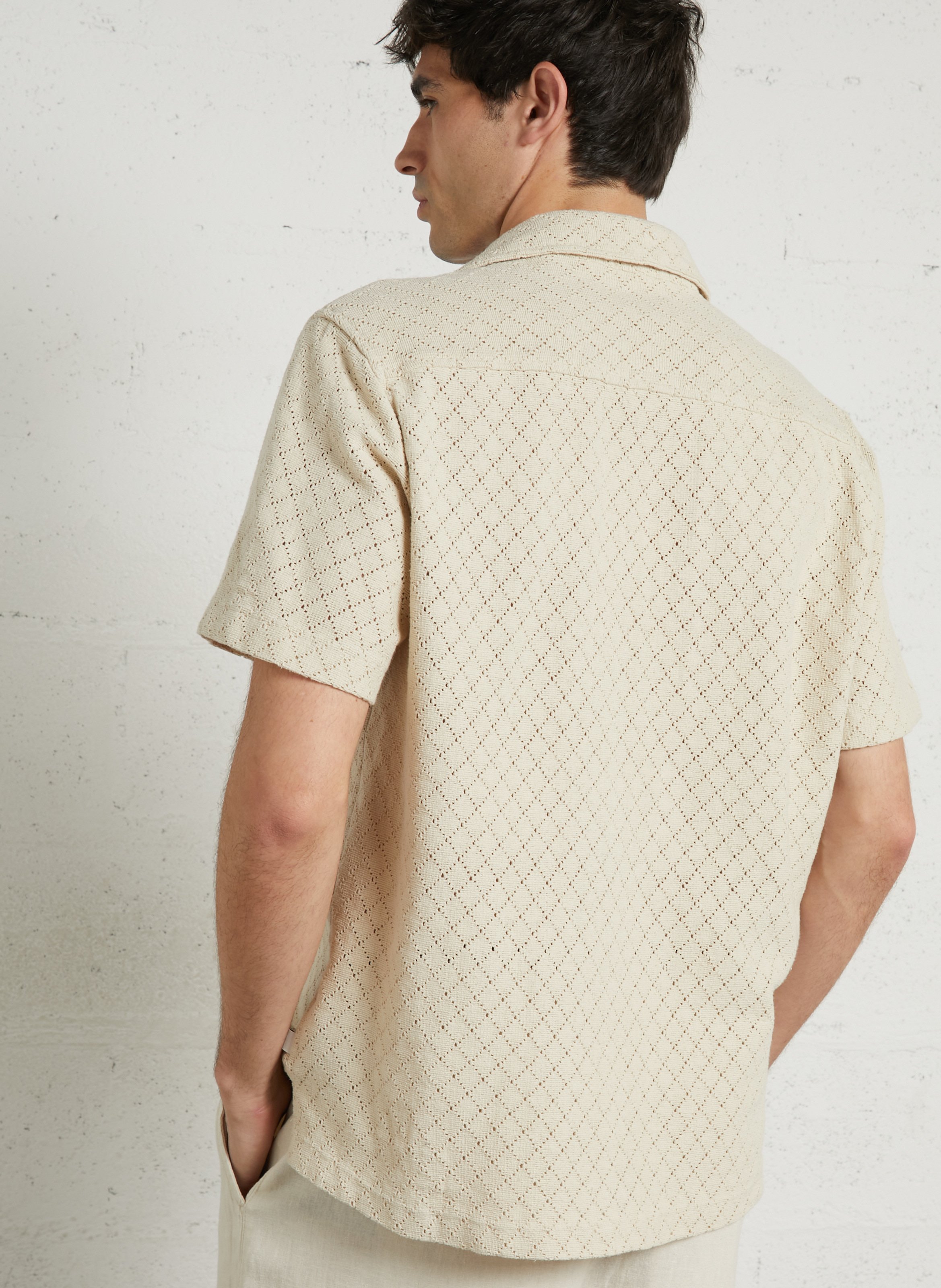 Chemise col classique manches contrastantes en coton SOLID Beige