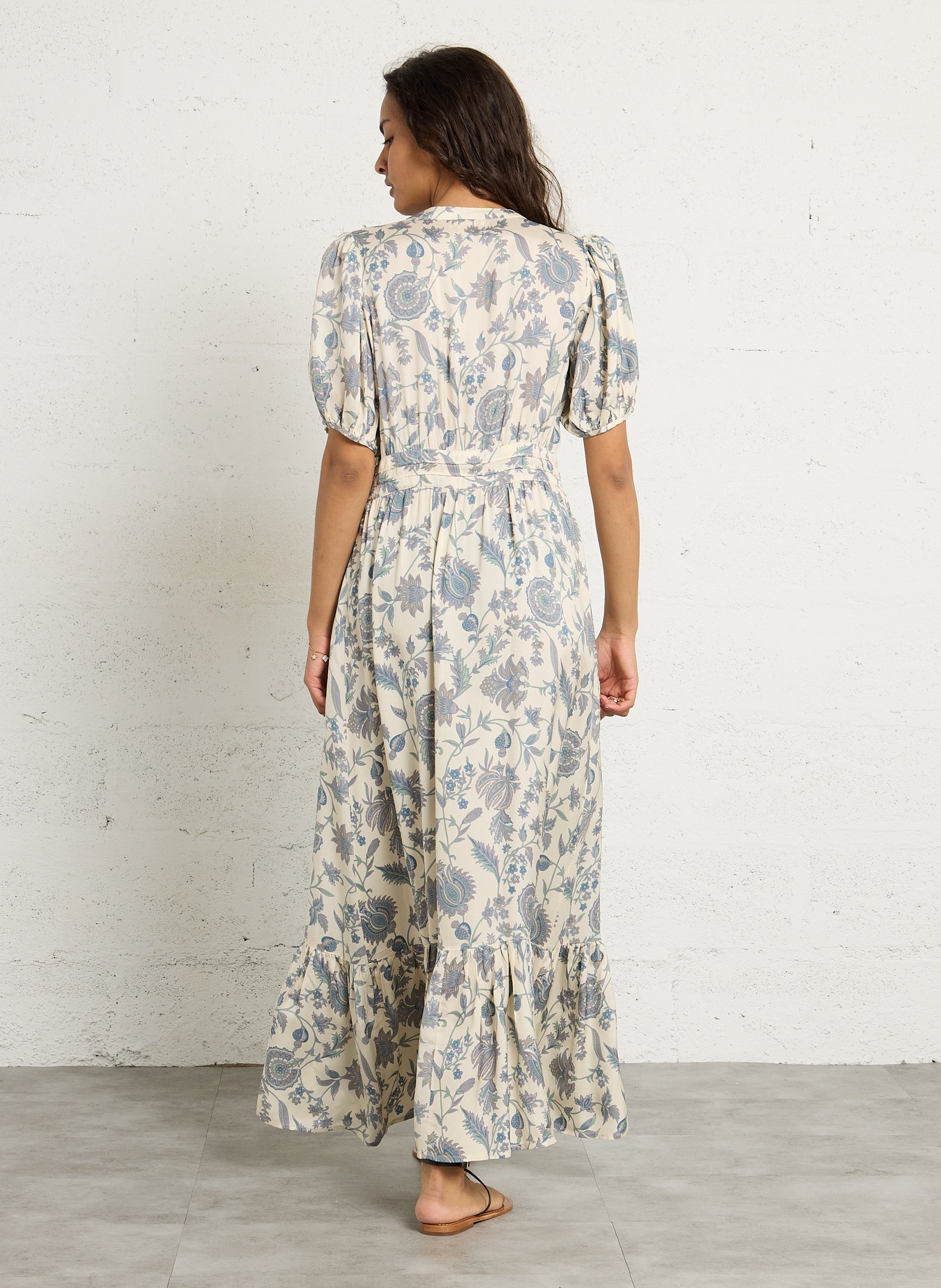 Robe longue fluide col V imprimée PETITE MENDIGOTE Beige