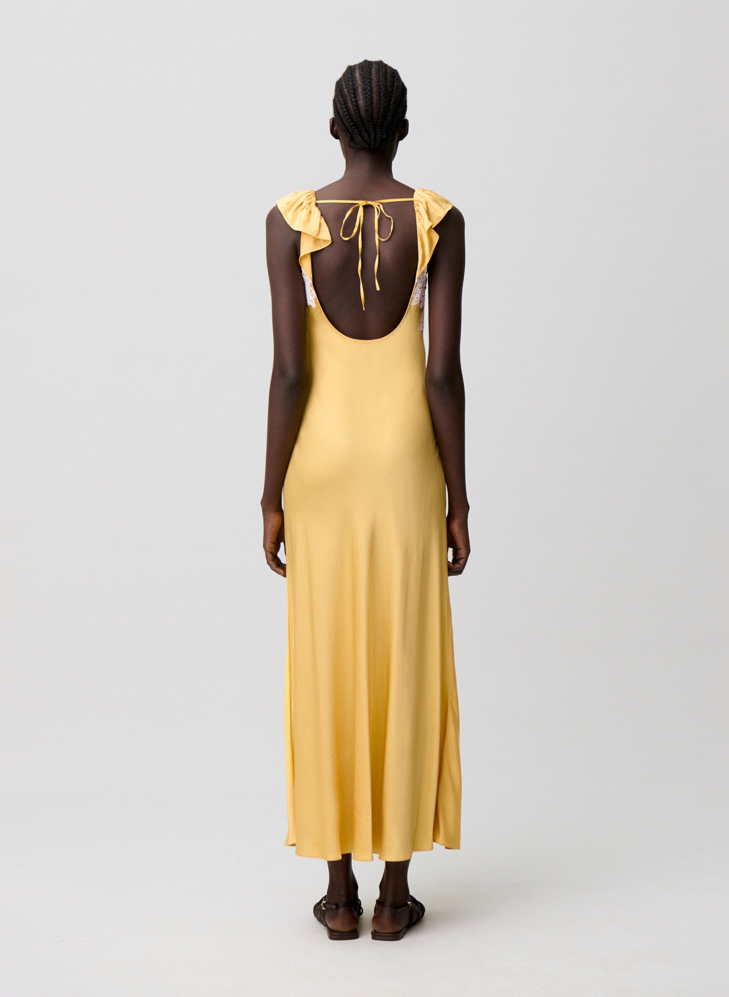 Satin Long Dress with Lace CLAUDIE PIERLOT Yellow