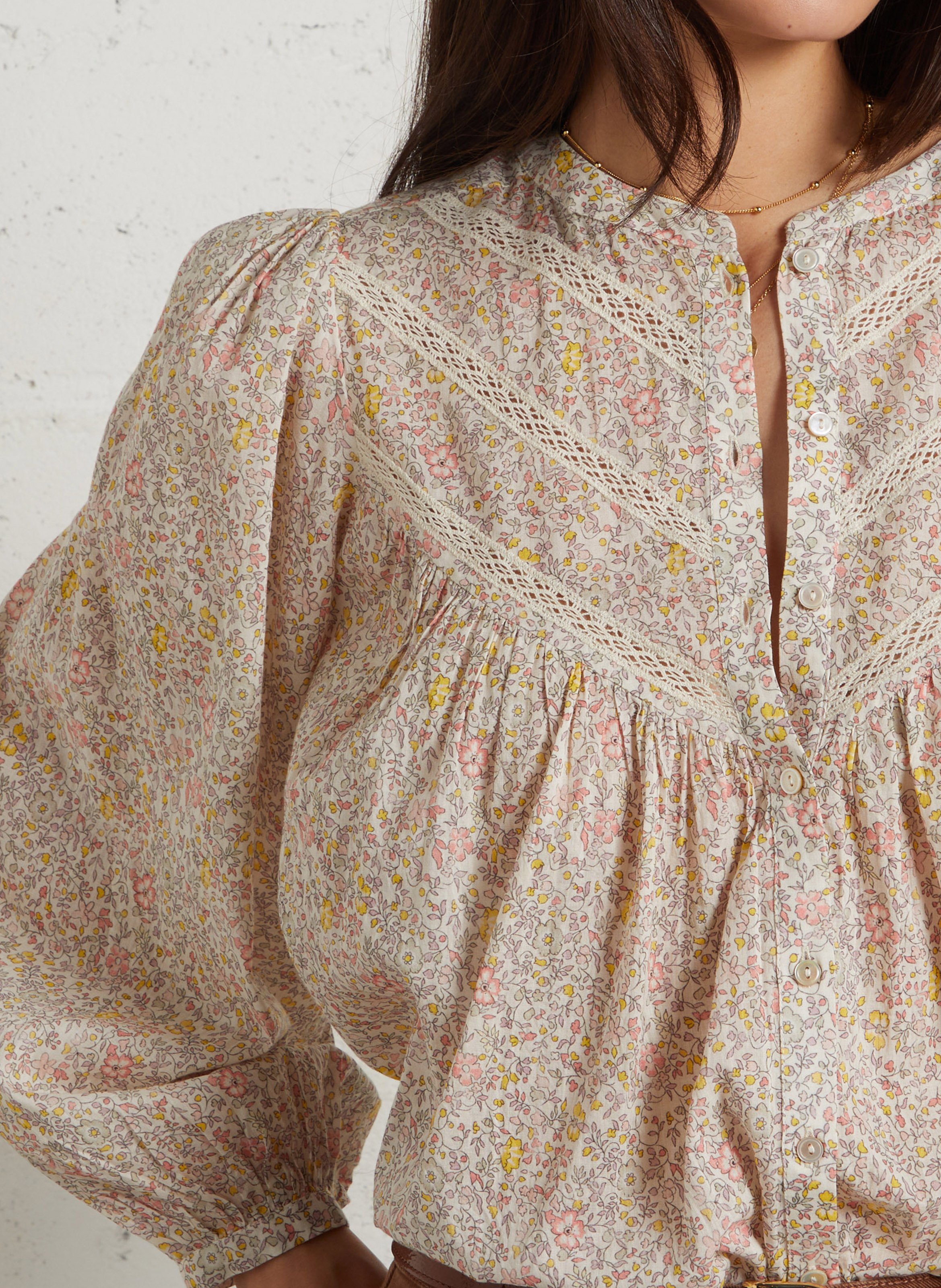 Chemisier boutonné à fleurs MAISON 123 Beige