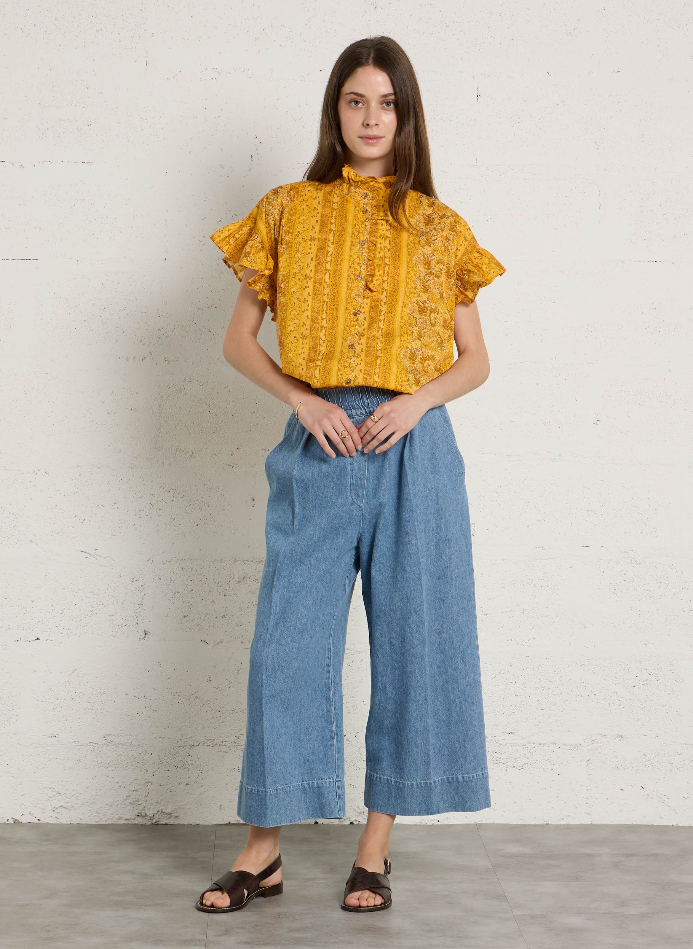 High-neck cotton shirt SUZIE WINKLE Yellow