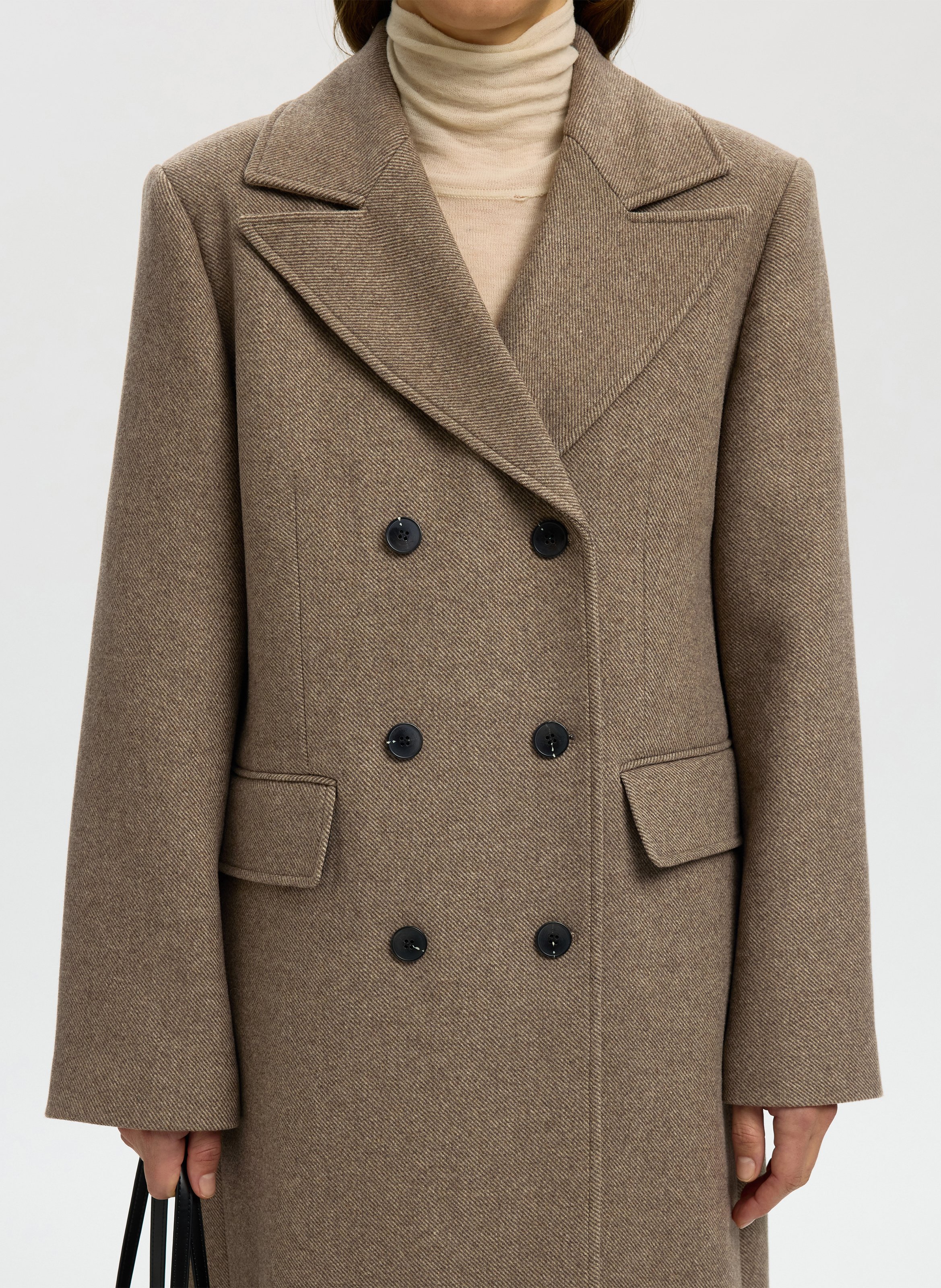 Manteau long ample en laine mélangée SELECTED Marron